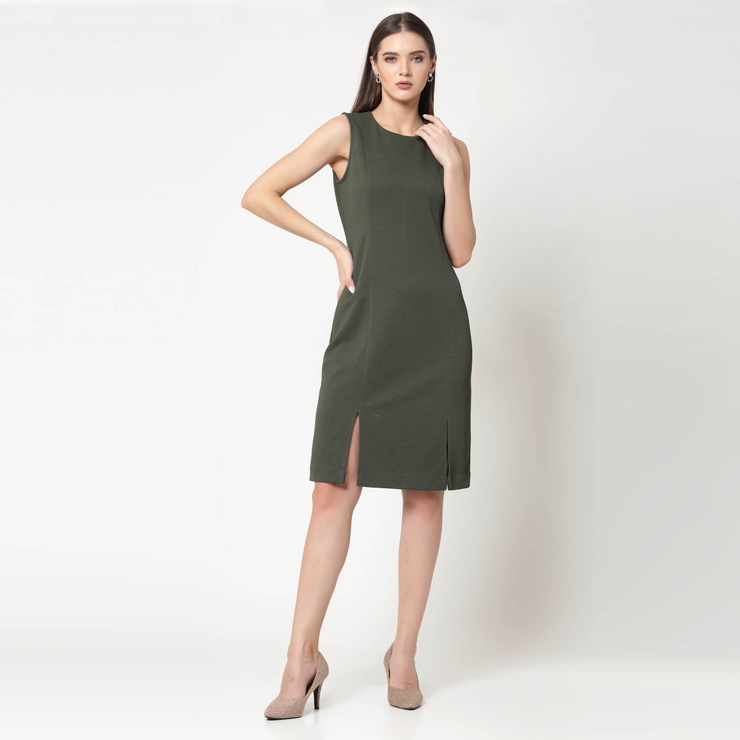 Buy Olive Dresses for Women without Sleeves-3