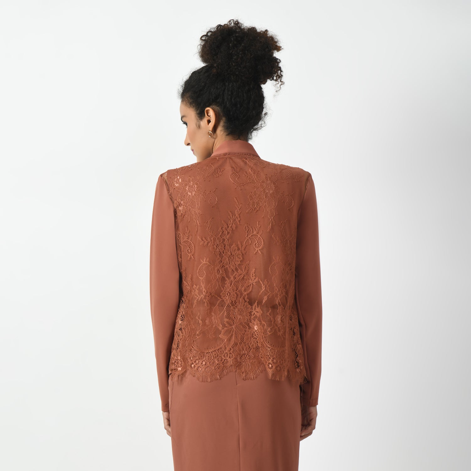 Peach Asymmetrical Short Lace Jacket for Women-4