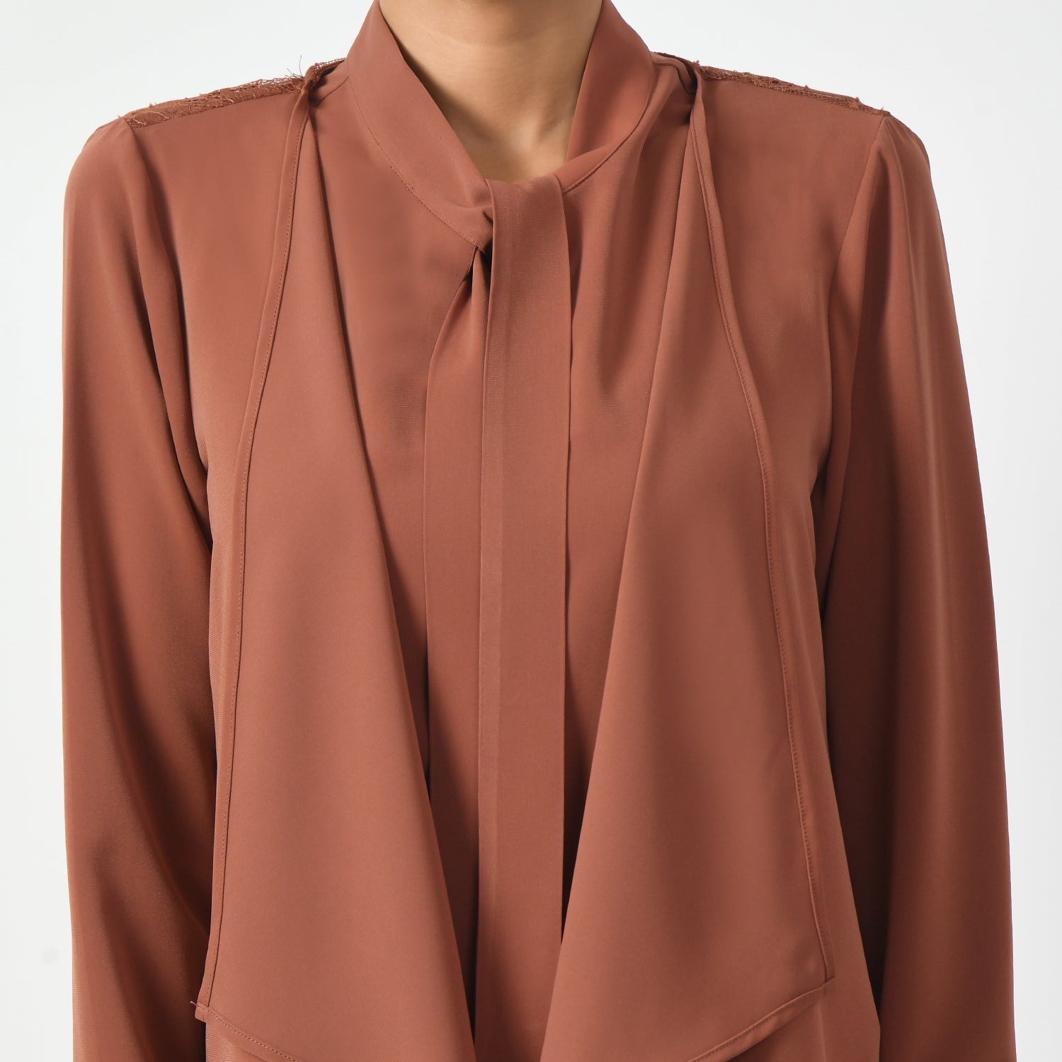 Peach Asymmetrical Short Lace Jacket for Women-3