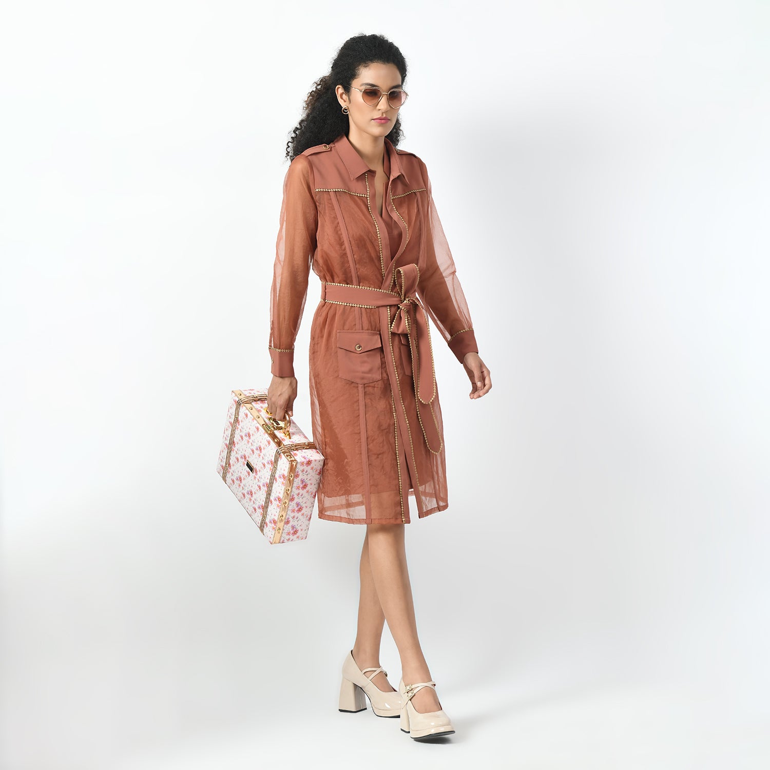 Peach Organza Long Jacket for Women-5