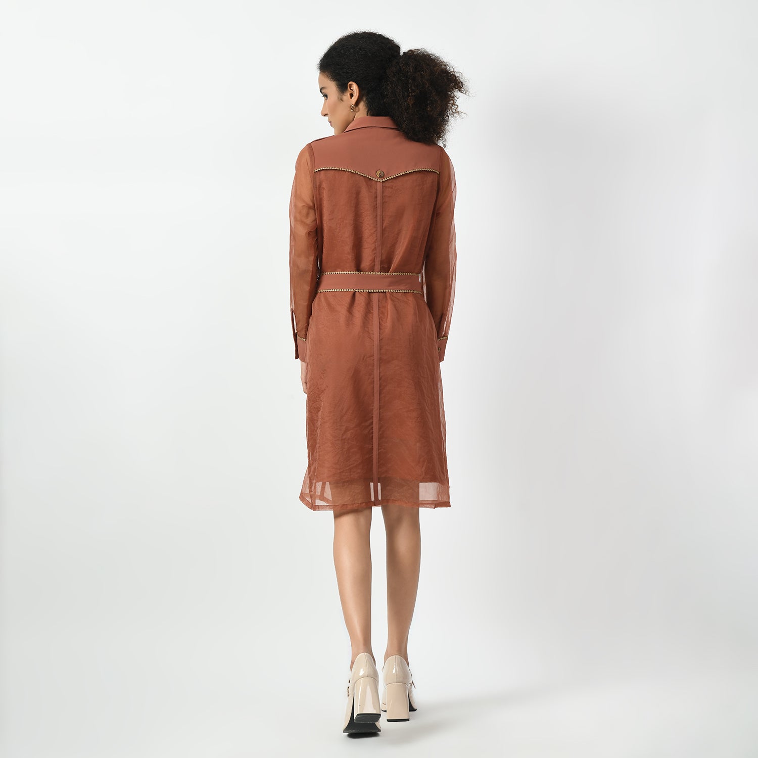 Peach Organza Long Jacket for Women-4