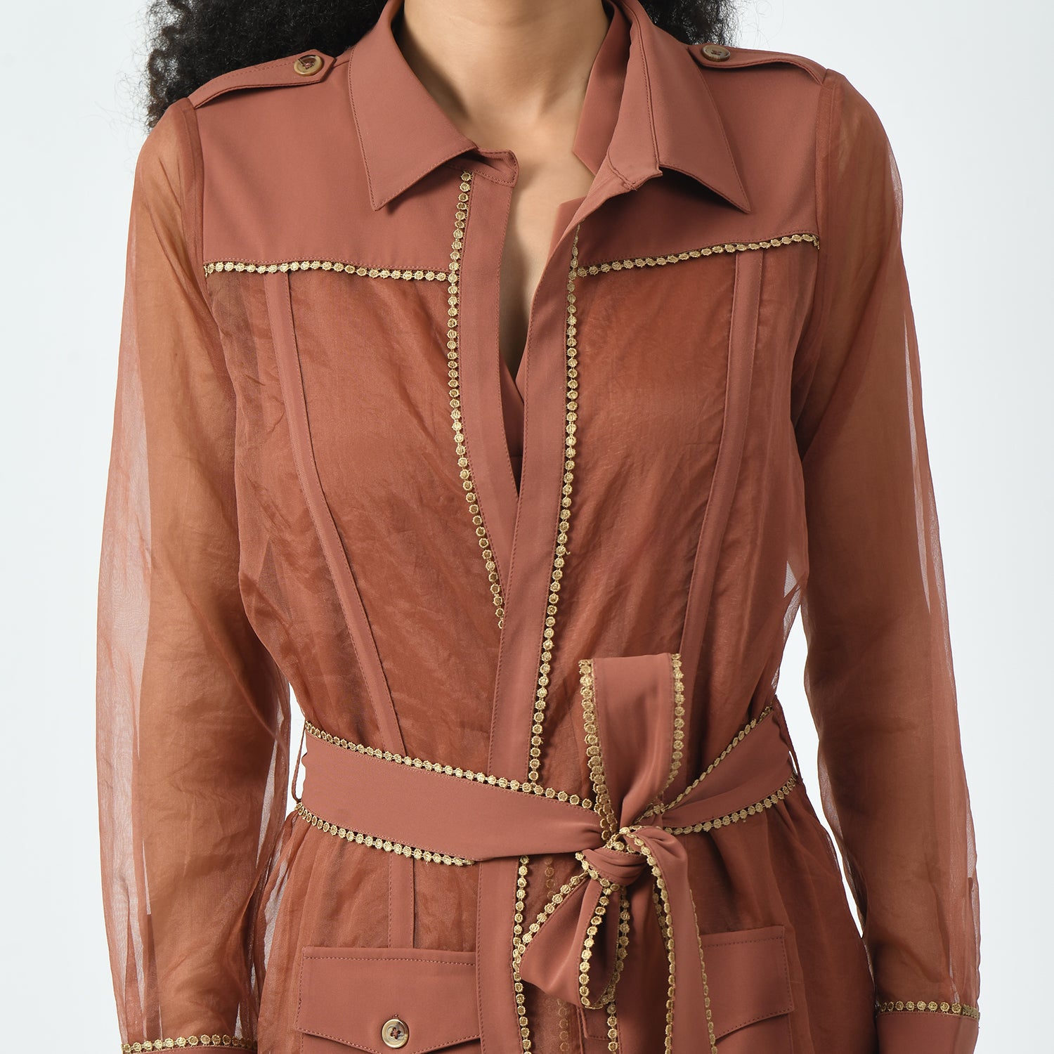 Peach Organza Long Jacket for Women-3