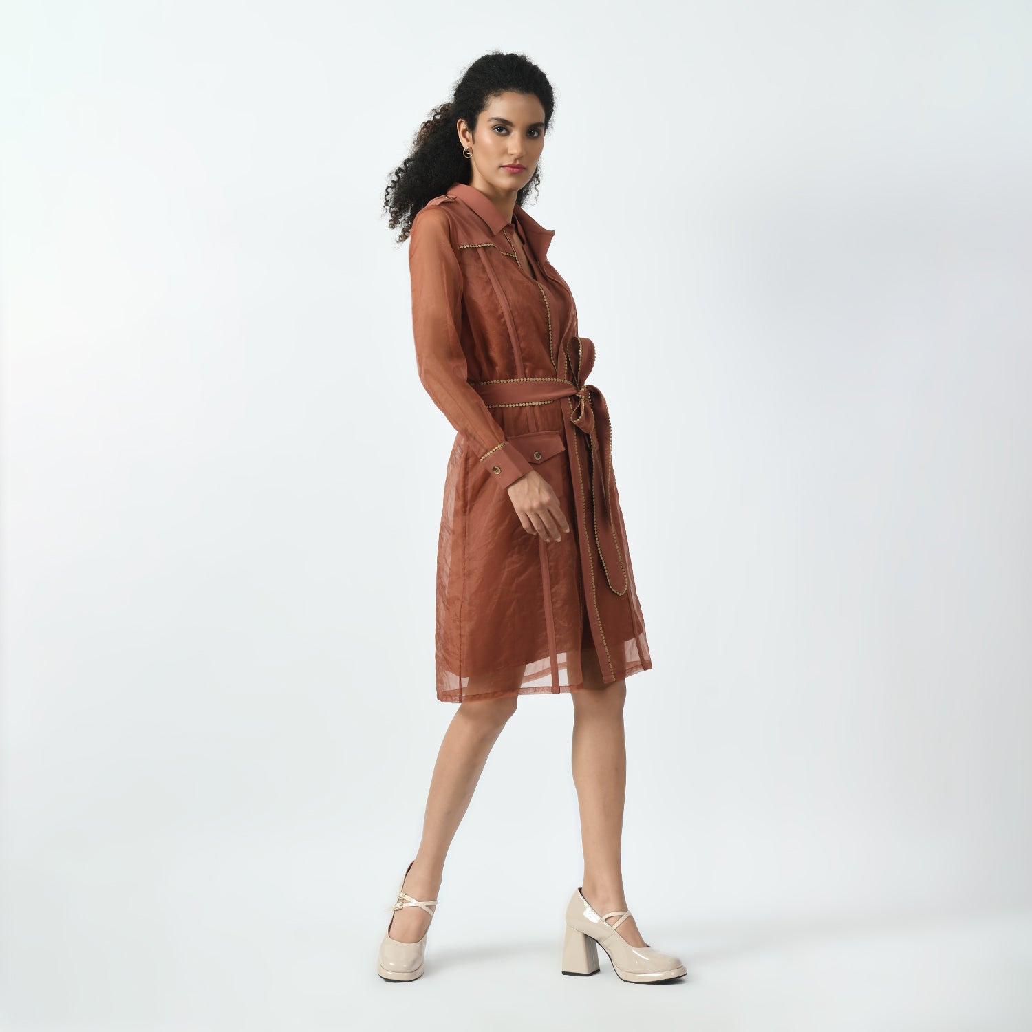 Peach Organza Long Jacket for Women-2