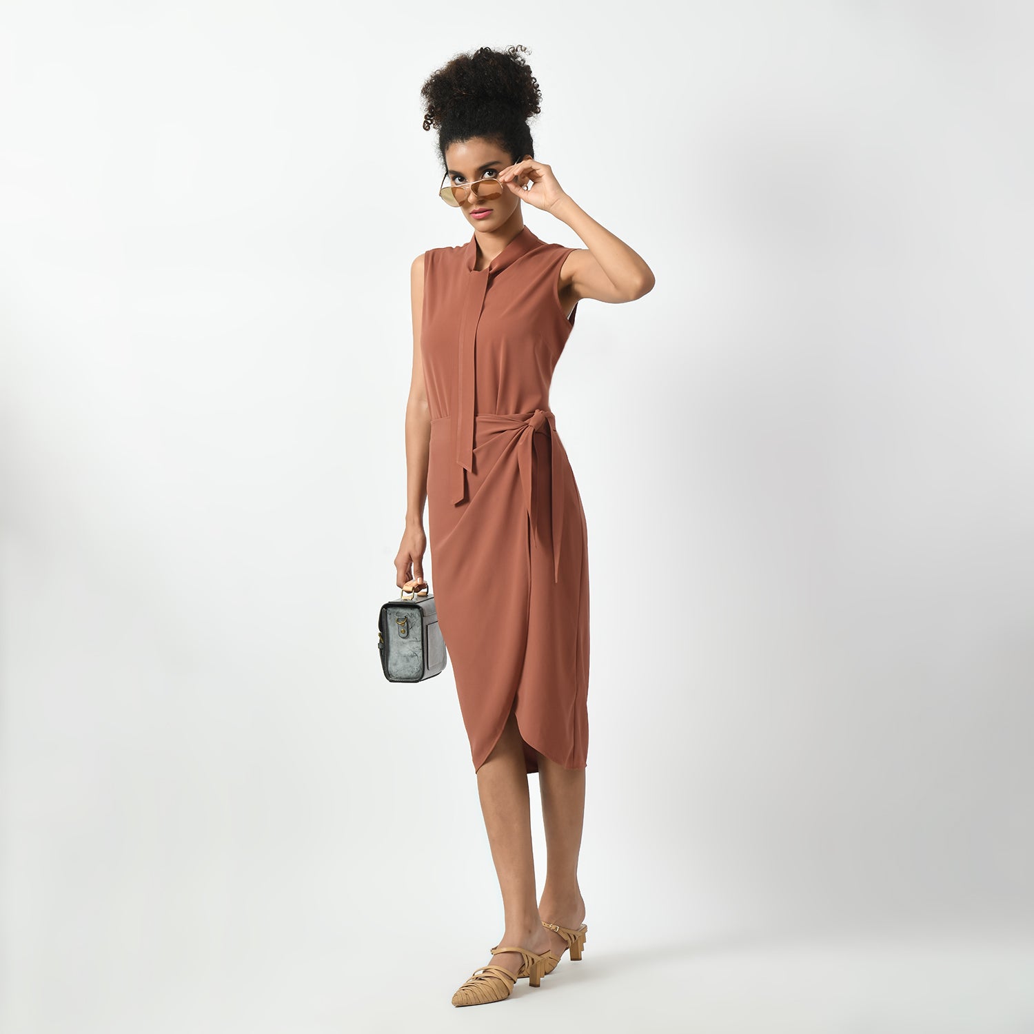 Peach Overlap Skirt With Tie Knot, skirt with knot, overlap skirt, peach skirt, formal frocks for work , office dresses for women, traditional office skirts , designer skirts for work