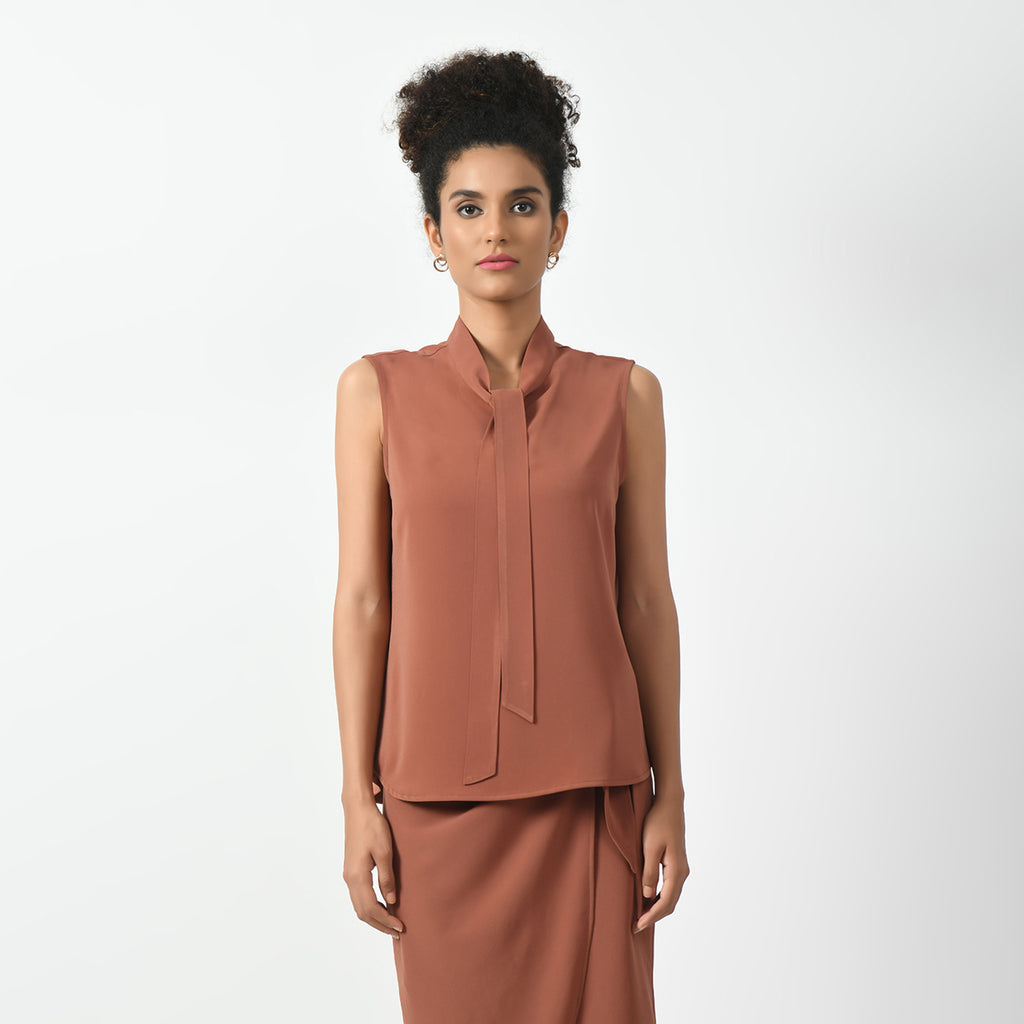 Women's Peach Sleeveless Top | Elegant Round Neck | Lightweight & Comfortable Casual Wear