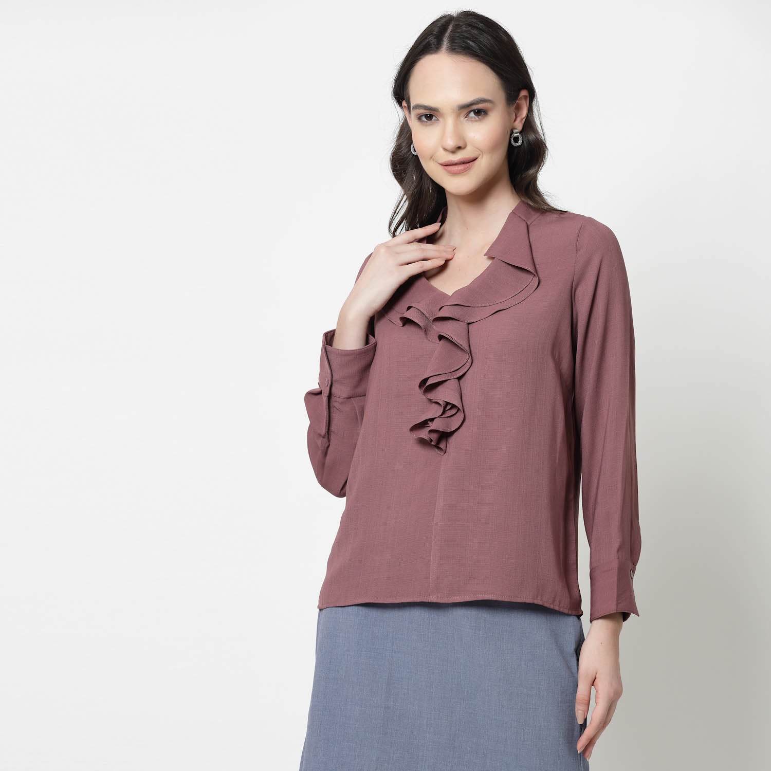 Pink Formal Top With Frill Collar Formal Tops for Women