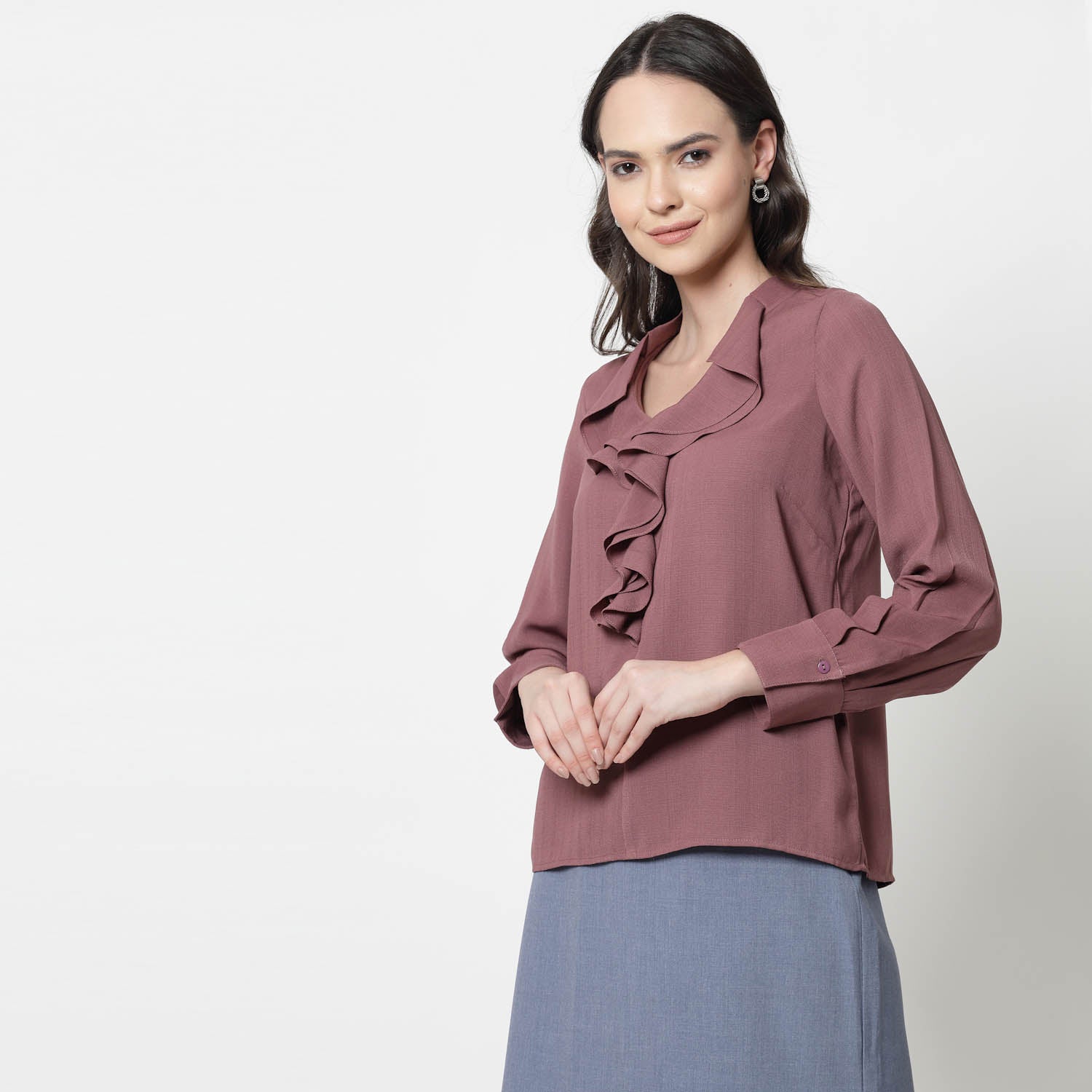 Pink Formal Top With Frill Collar, formal tops for women
tops for women stylish
office dress for women
stylish tops for women