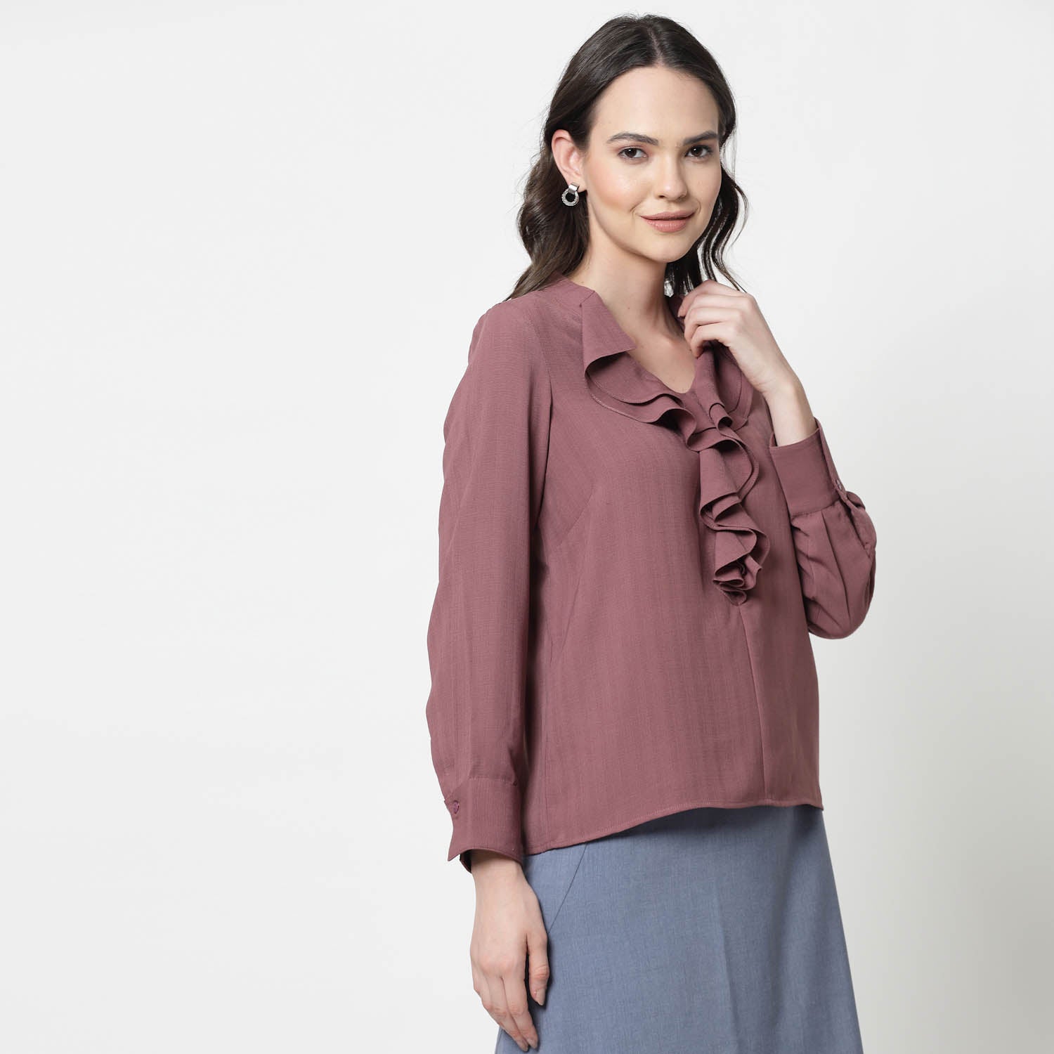 Pink Formal Top With Frill Collar, formal tops for women
tops for women stylish
office dress for women
stylish tops for women