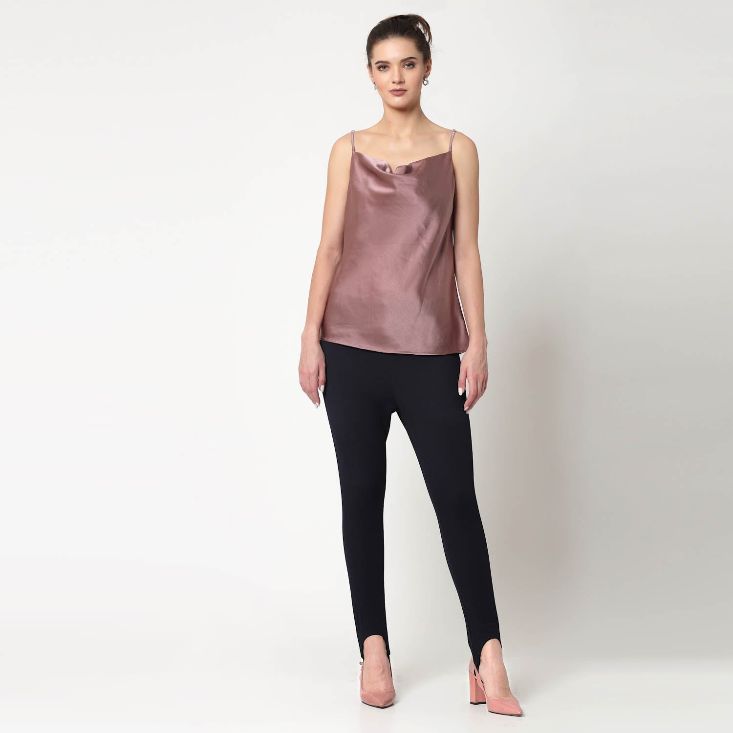 Pink Satin Cowl Neck Spaghetti, formal tops for women
tops for women stylish
office dress for women
stylish tops for women