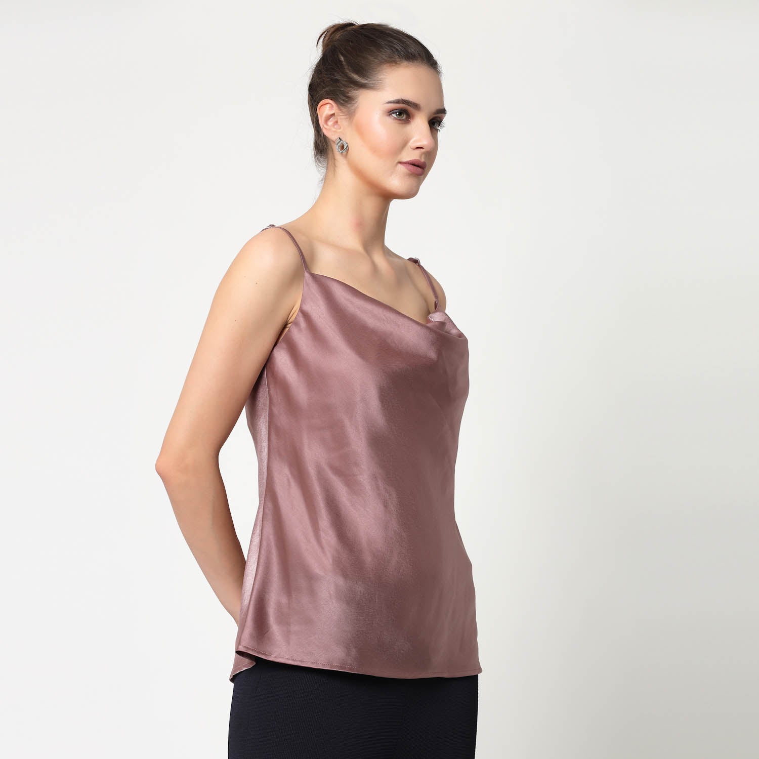 Pink Satin Cowl Neck Spaghetti, formal tops for women
tops for women stylish
office dress for women
stylish tops for women