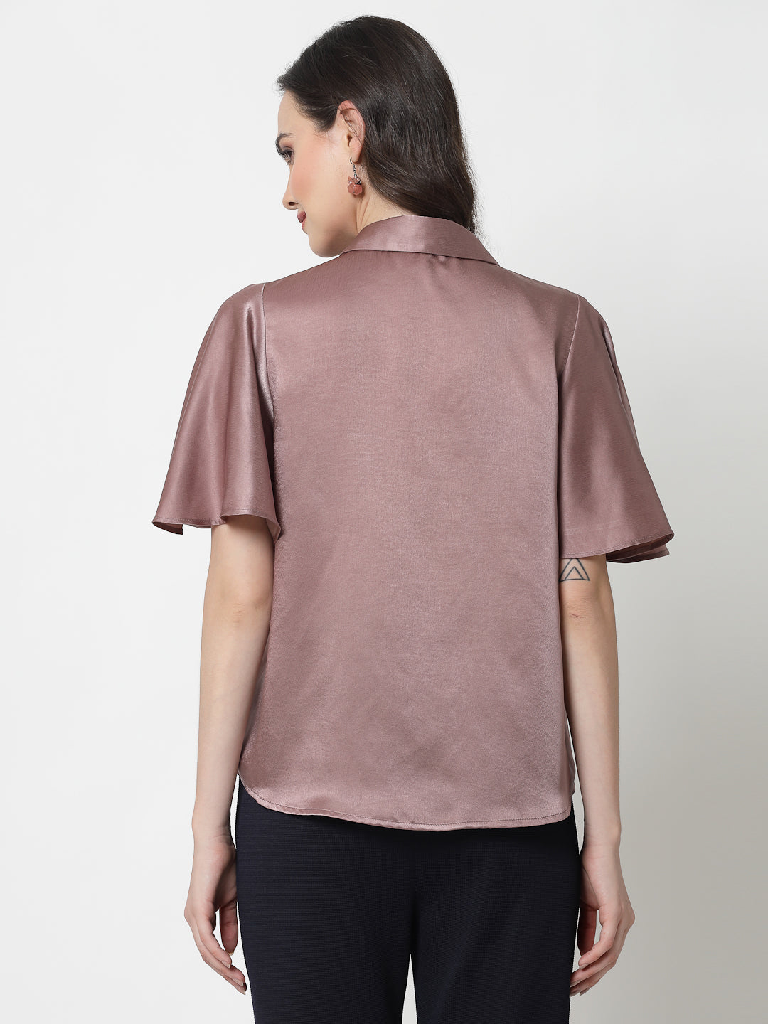 Pink Satin Top With Bell Sleeves & Tie Knot, formal tops for women
tops for women stylish
office dress for women
stylish tops for women