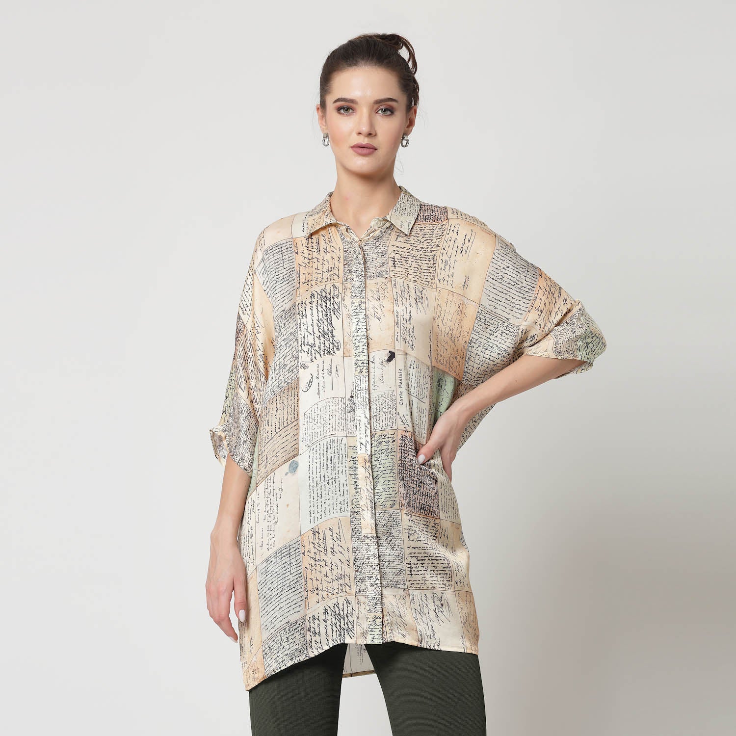 Post Card Print Long Shirt, womens formal shirts
cotton shirts for women
Ofiice shirts for women