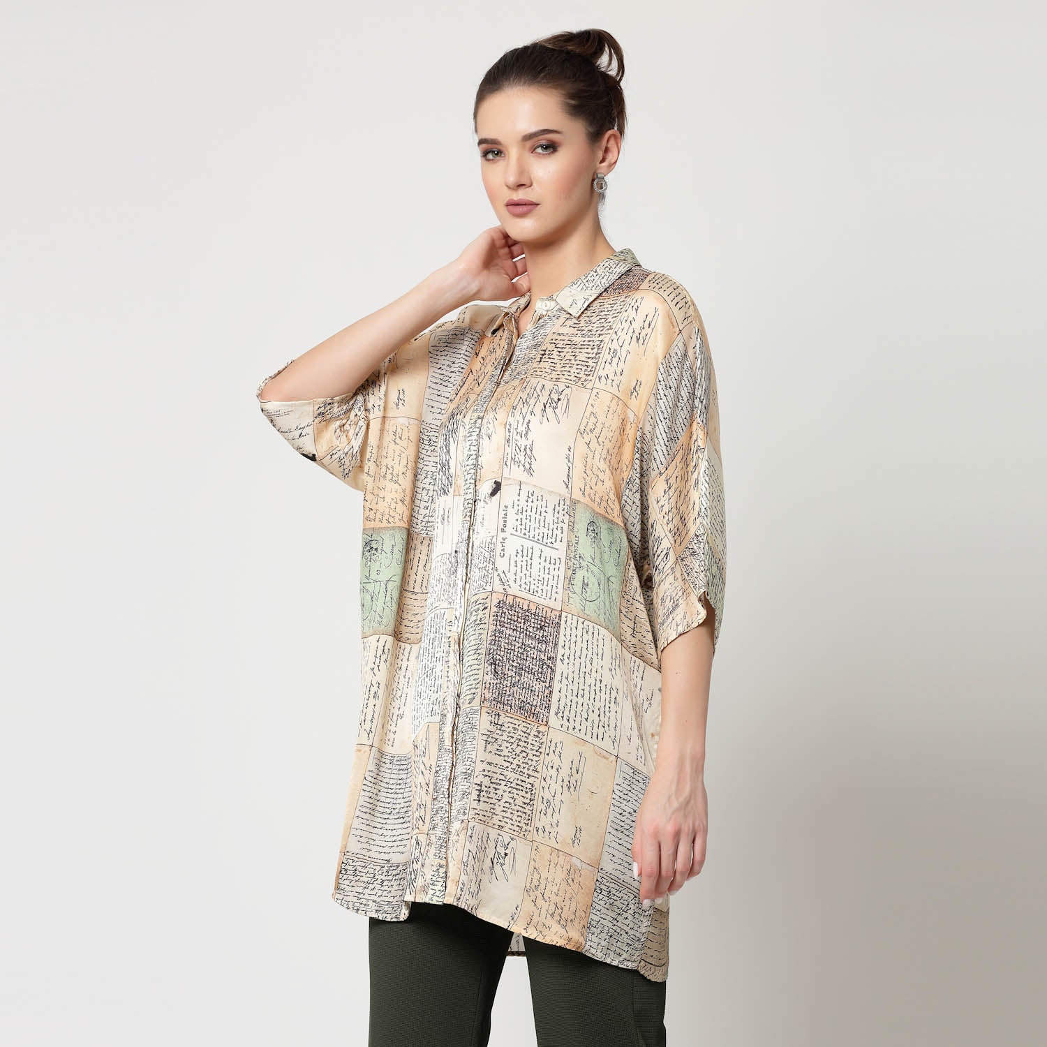 Post Card Print Long Shirt, womens formal shirts
cotton shirts for women
Ofiice shirts for women