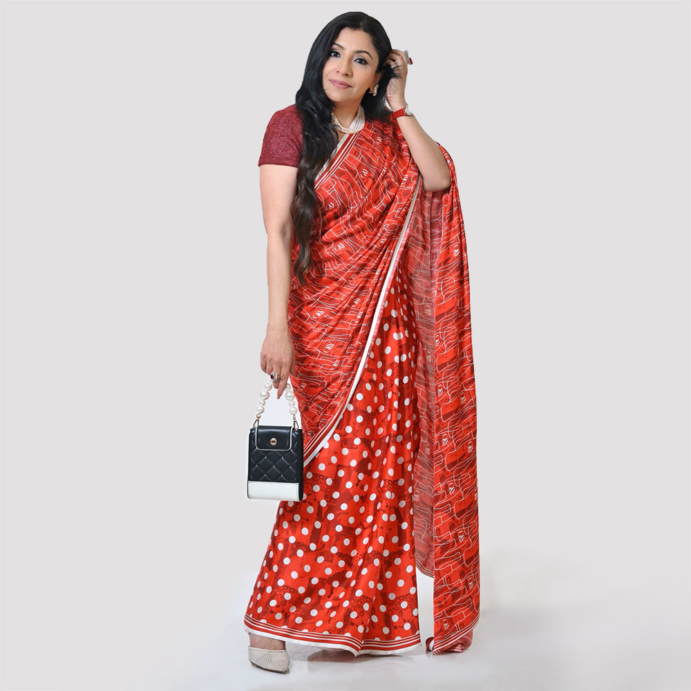 Red Polka & Cola Saree, indian dresses for women
formal saree for women
designer sarees for women