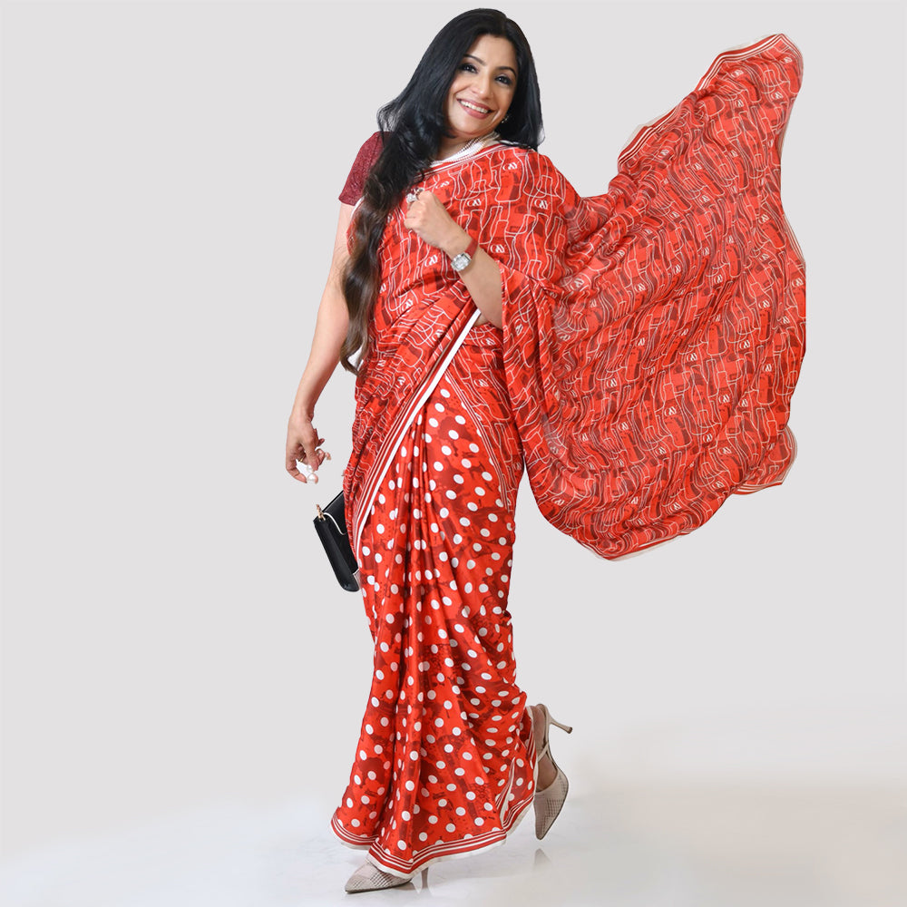 Red Polka & Cola Saree, indian dresses for women
formal saree for women
designer sarees for women