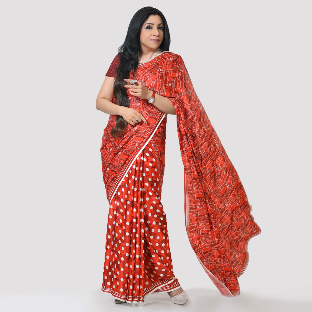 Red Polka & Cola Saree, indian dresses for women
formal saree for women
designer sarees for women