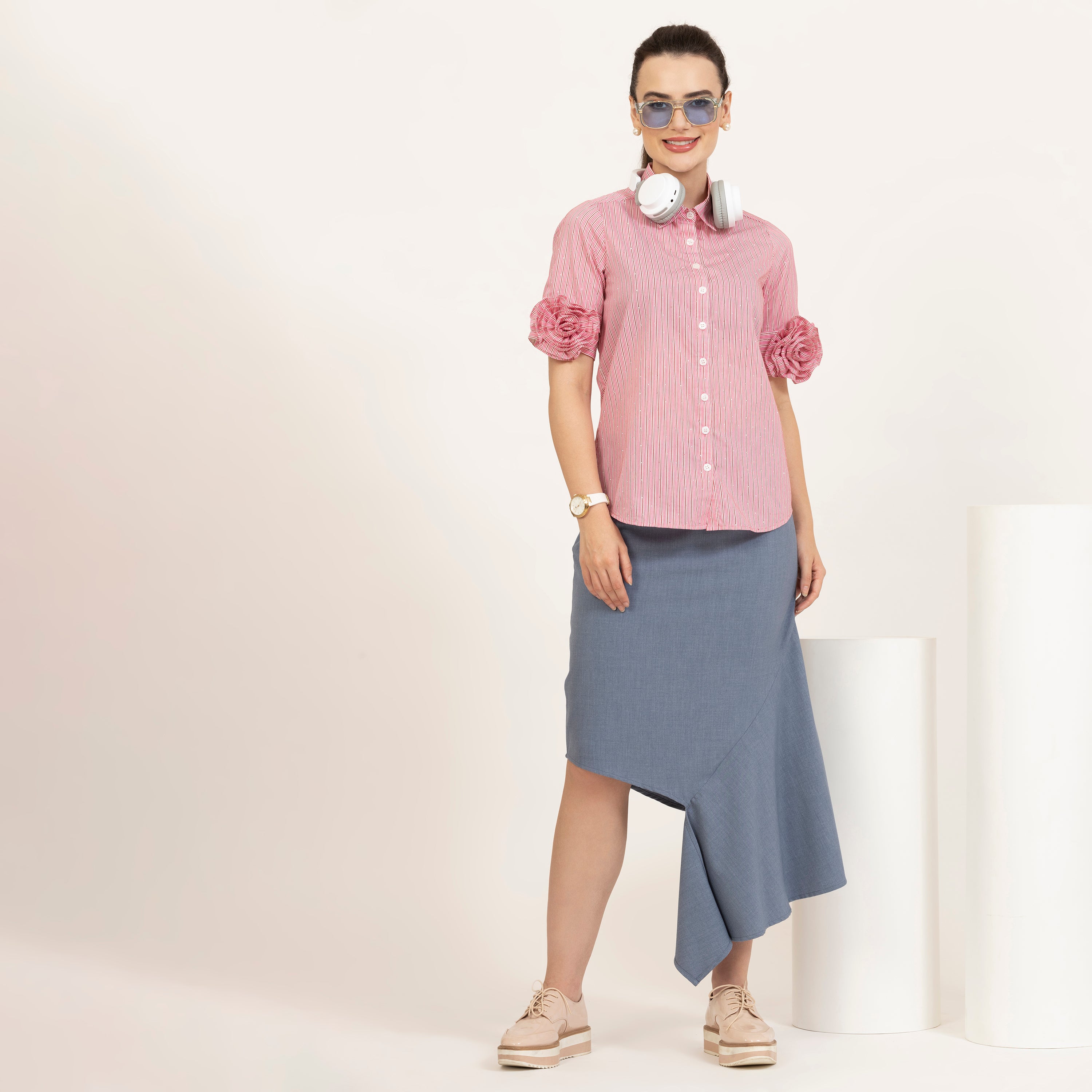 Pink Striped Shirt for Women Online