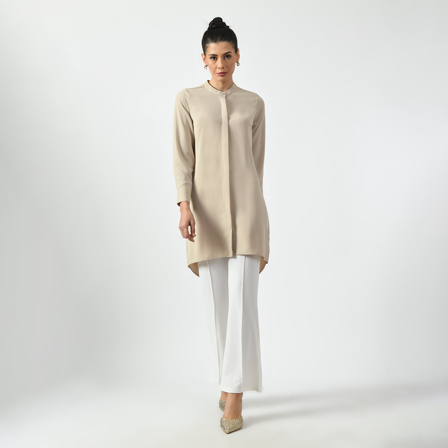 Light Beige Work Wear Tunics for Women-5