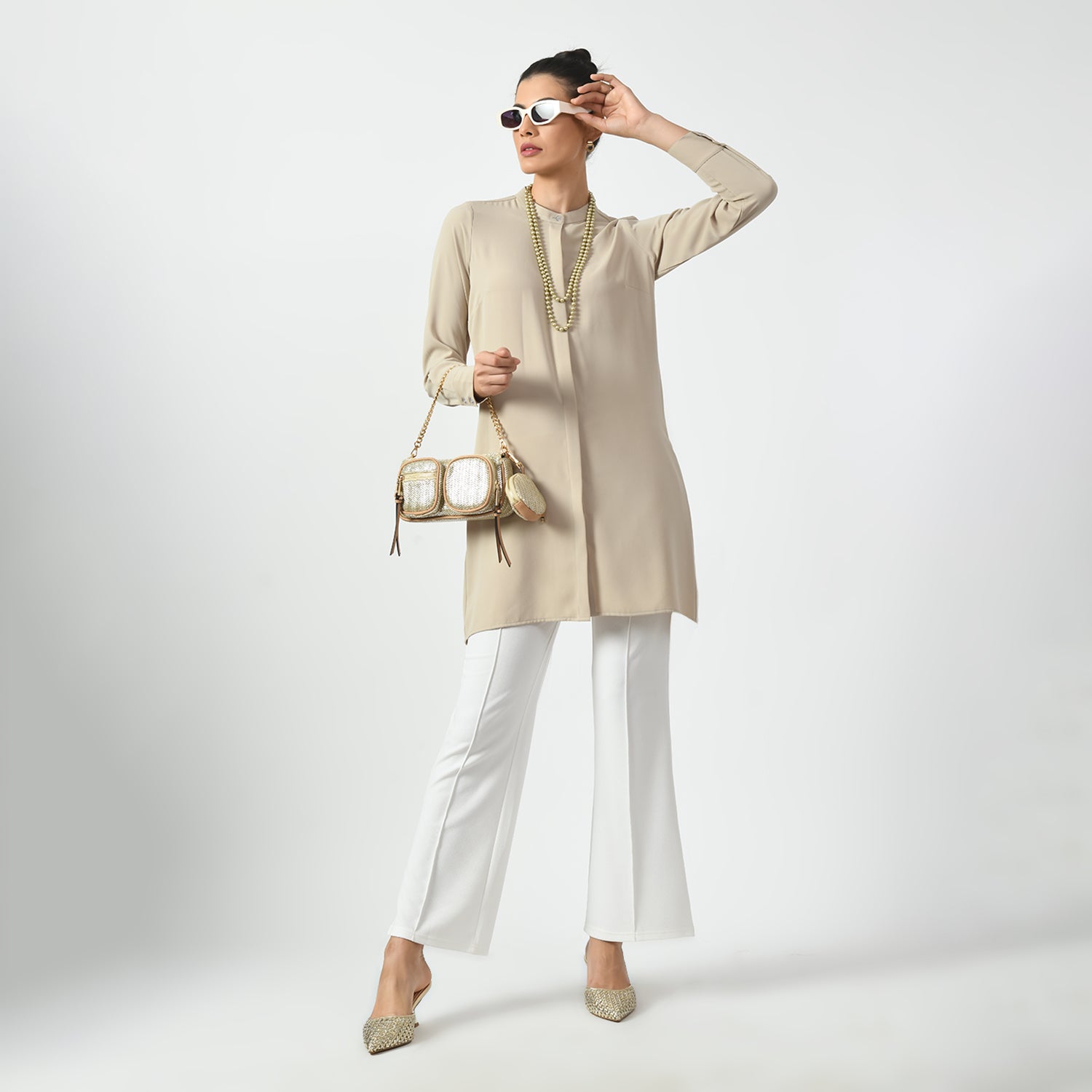 Light Beige Work Wear Tunics for Women-8