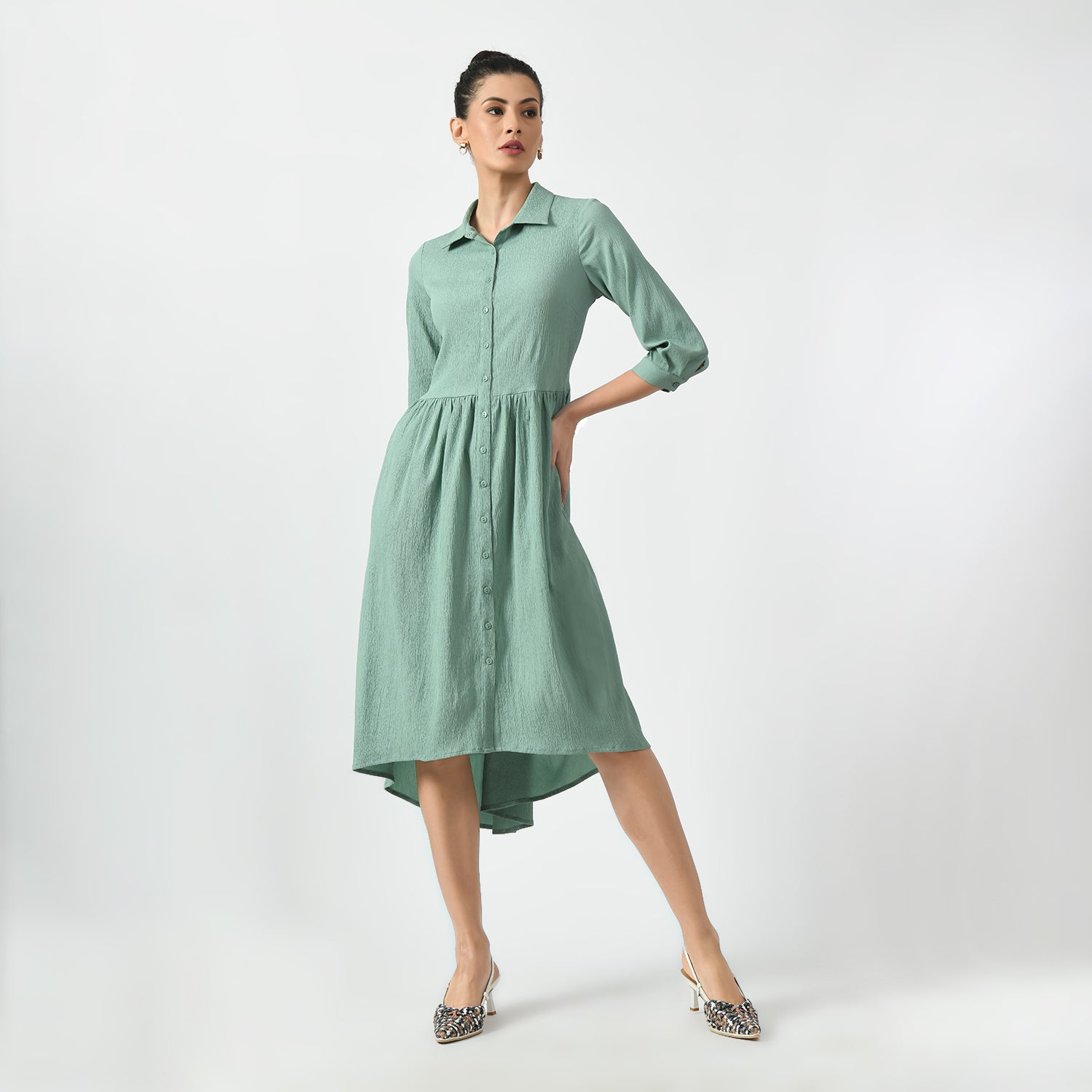 Light Green Texture Long Tunics for Women-2
