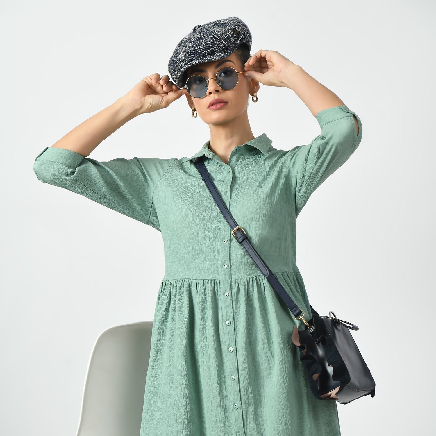 Light Green Texture Long Tunics for Women-3