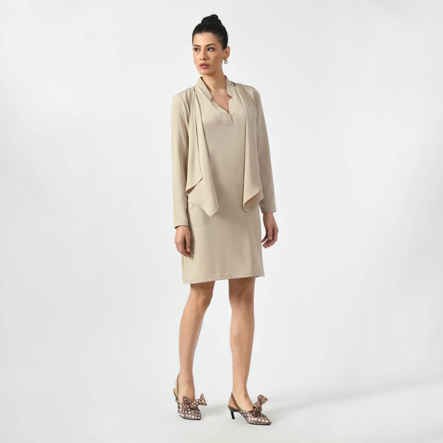 Light Beige Asymmetrical Short Lace Jacket-2