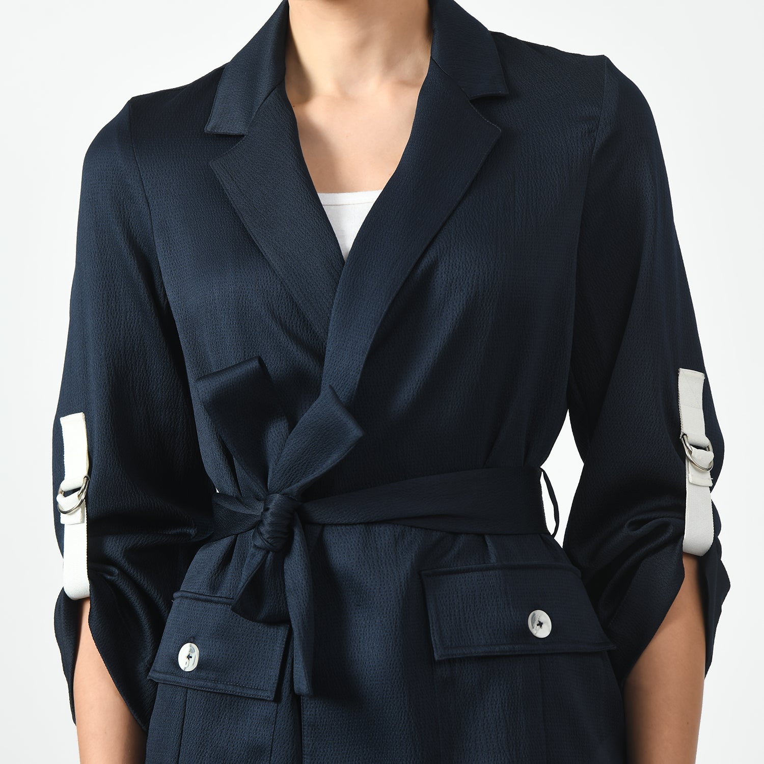 Navy Blue Jacket with Pocket for Women-3