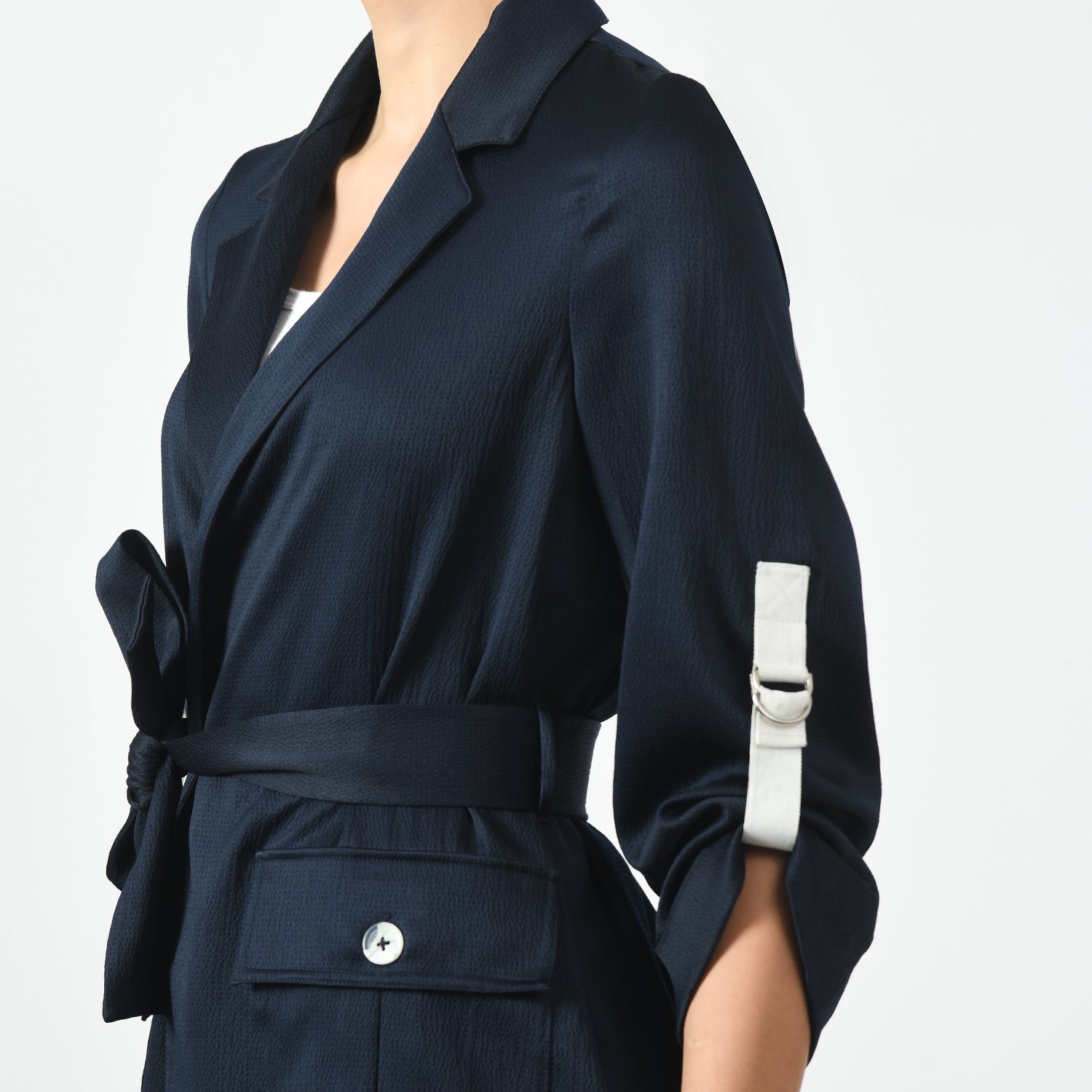 Navy Blue Jacket with Pocket for Women-4