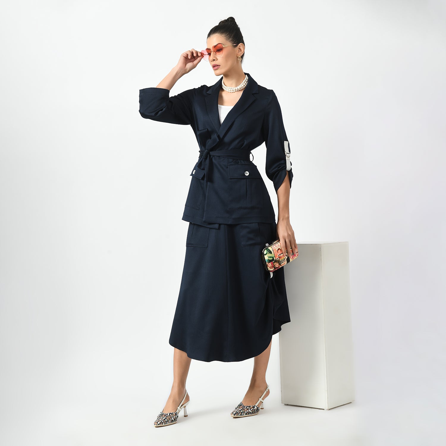 Navy Blue Jacket with Pocket for Women-7