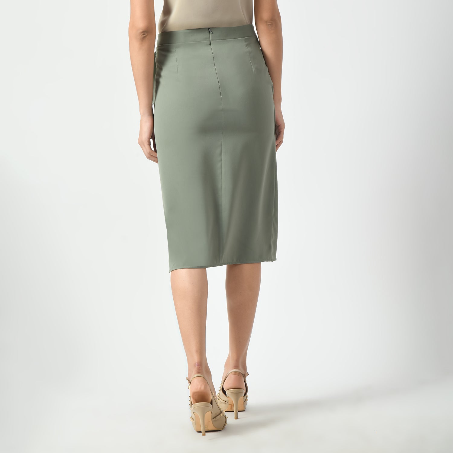 Dusty Green Overlap Skirt With Tie Knot