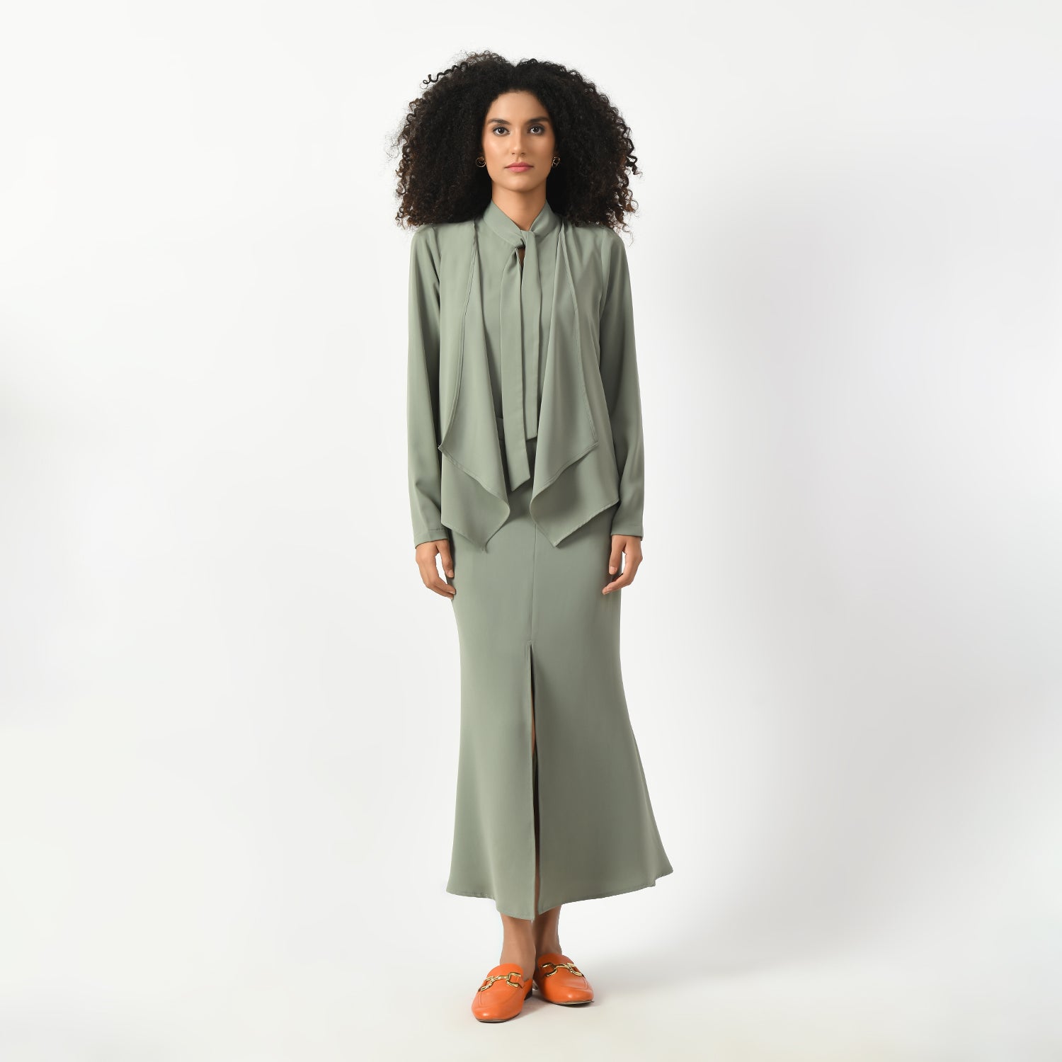 Dusty Green Asymmetrical Short Lace Jacket-4