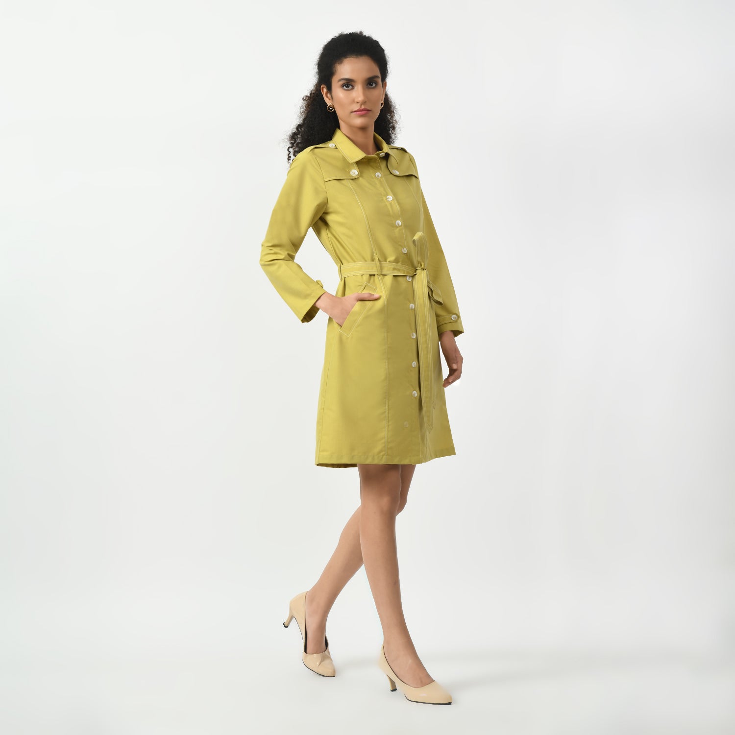 Mustard Trench Coat for Women-2