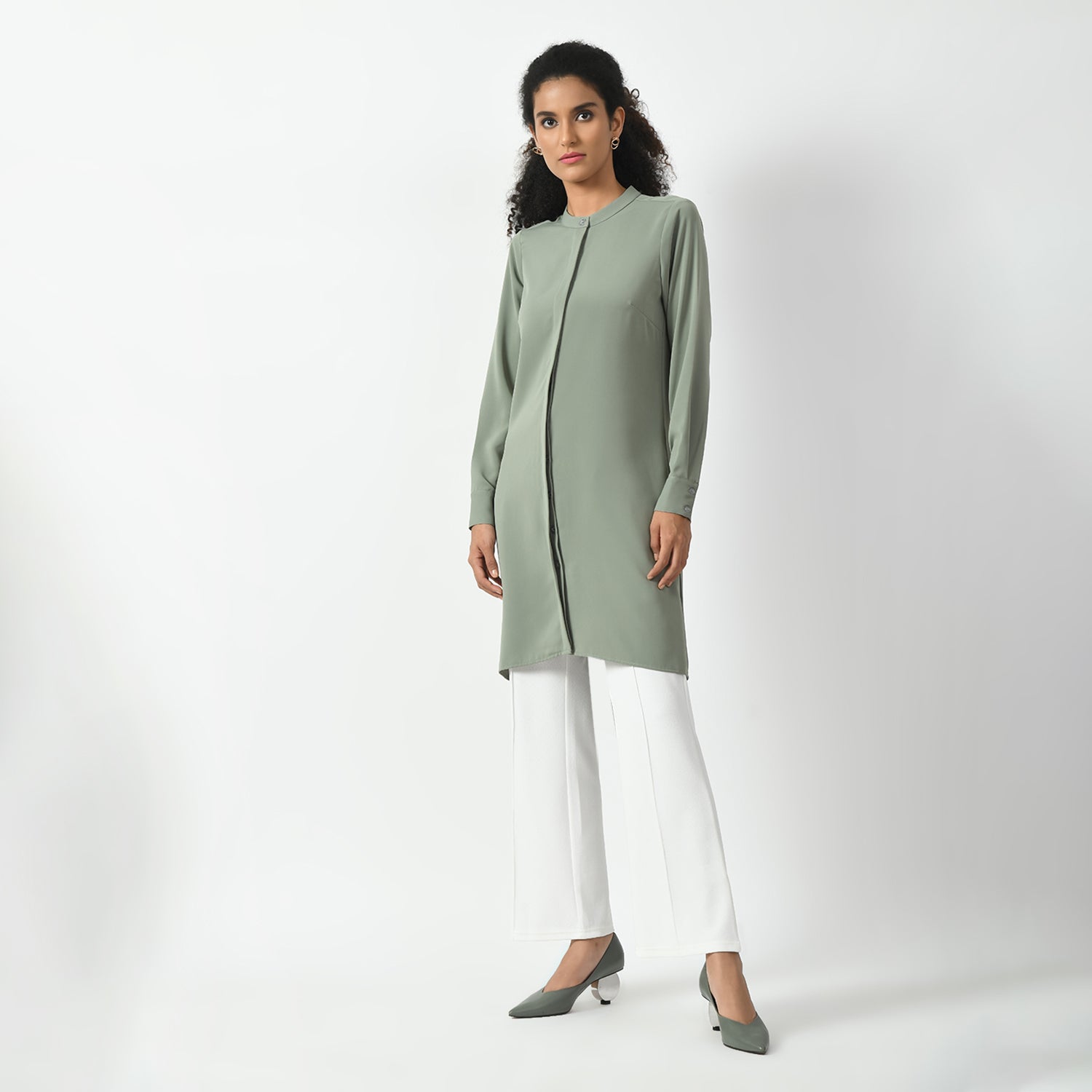 Dusty Green Office Wear Tunics for Women-1