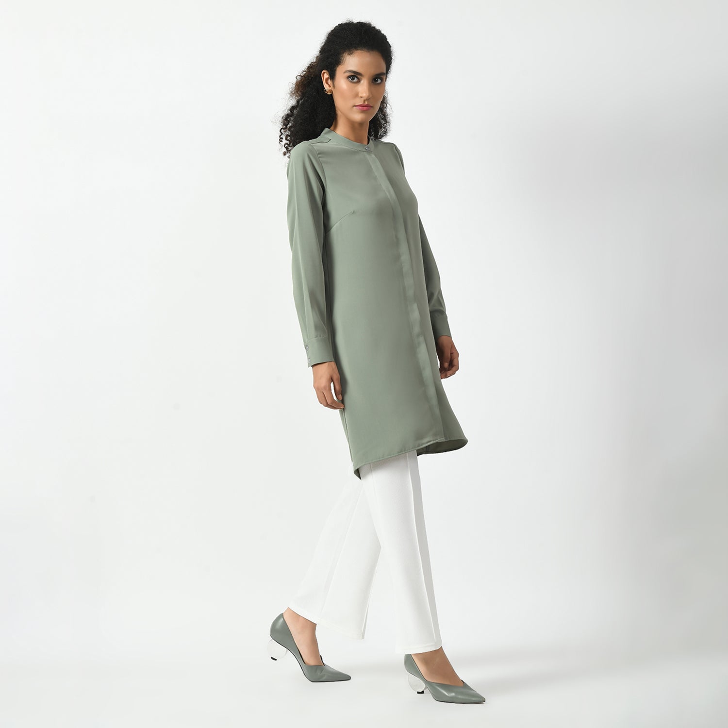 Dusty Green Office Wear Tunics for Women-2