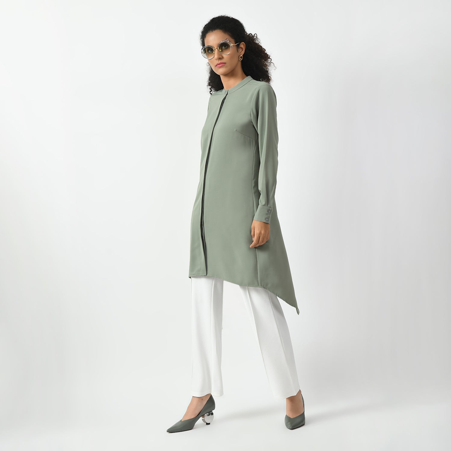 Dusty Green Office Wear Tunics for Women-5