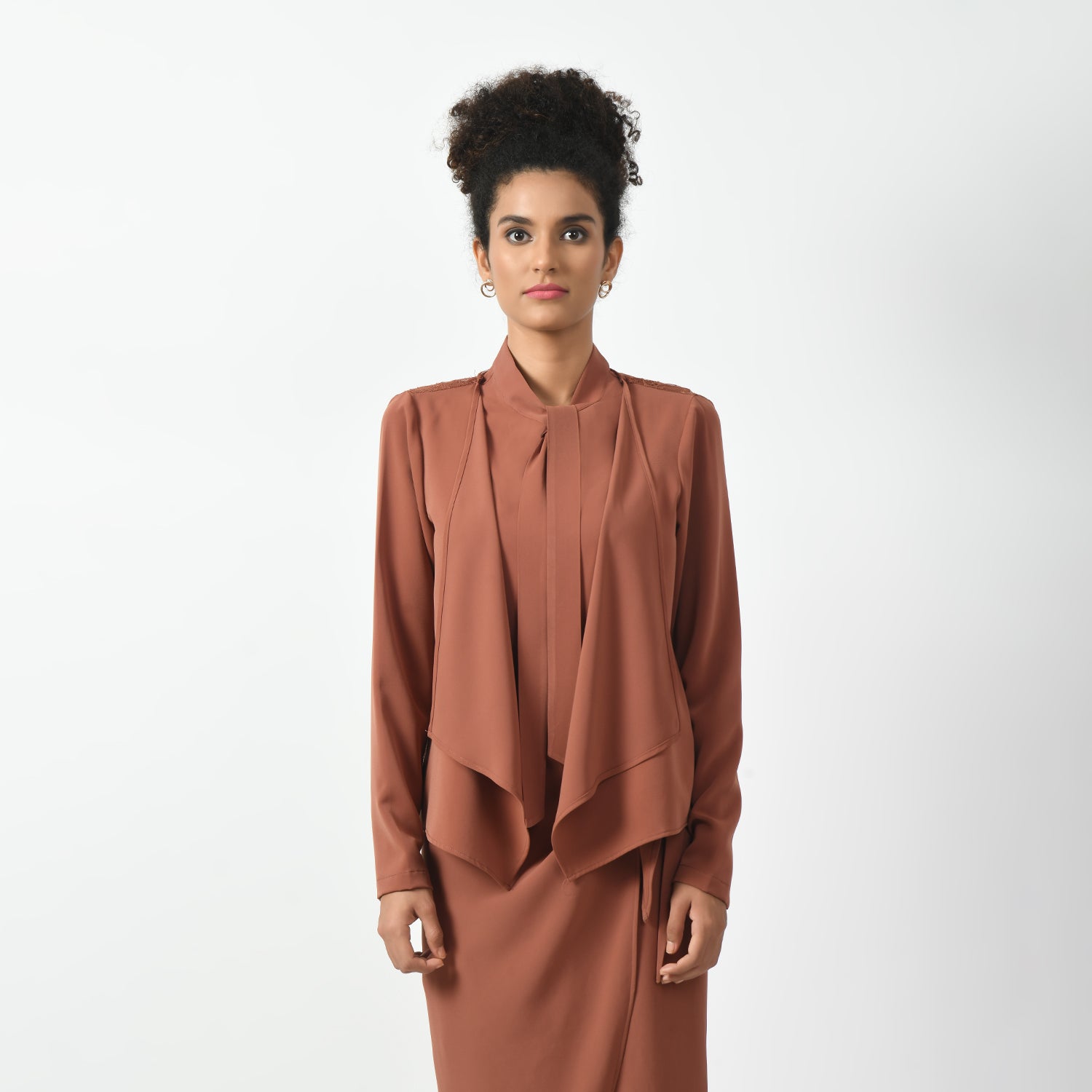 Peach Asymmetrical Short Lace Jacket for Women-5