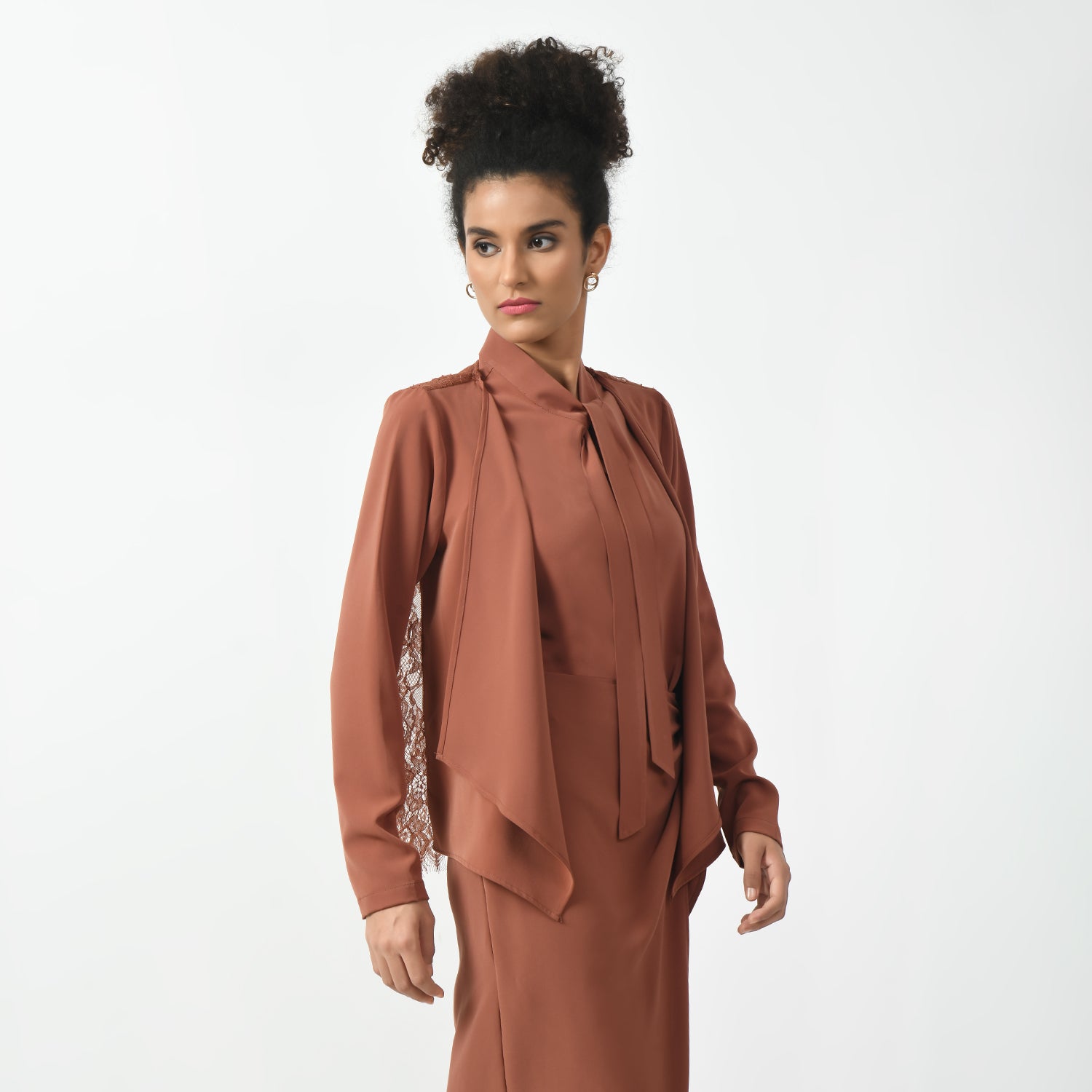 Peach Asymmetrical Short Lace Jacket for Women-1