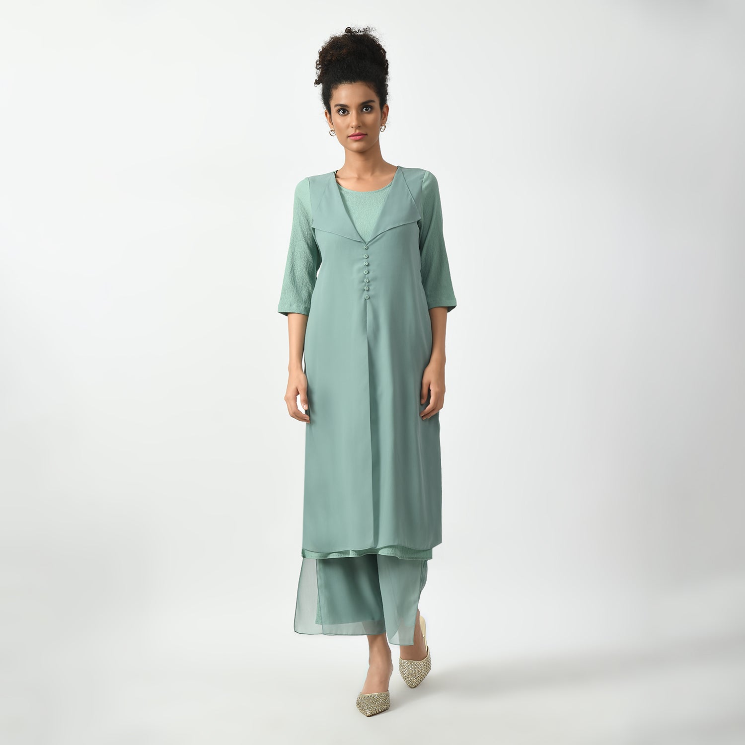 Light Green Texture Drape Dresses for Women Work Wear-4