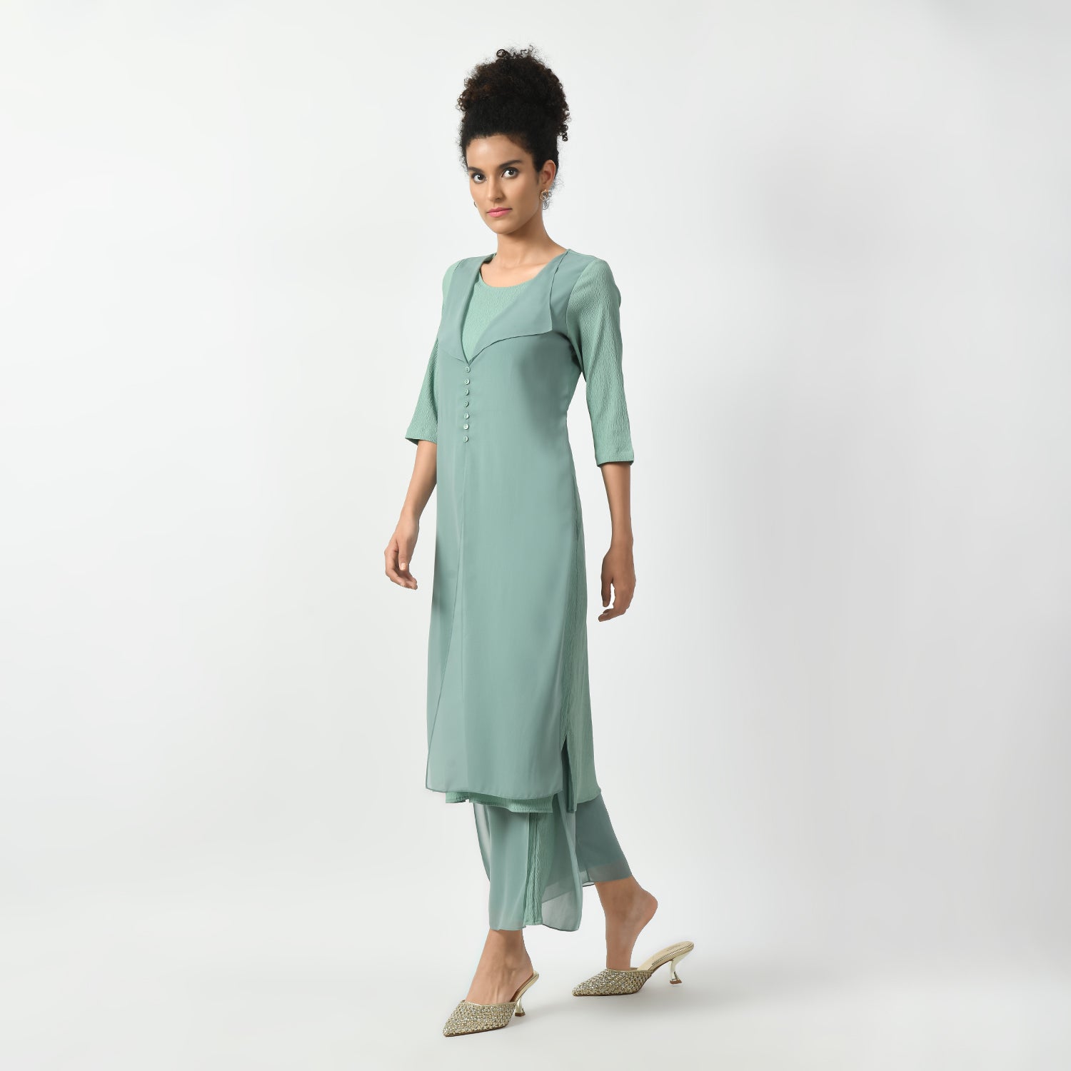 Light Green Texture Drape Dresses for Women Work Wear-1