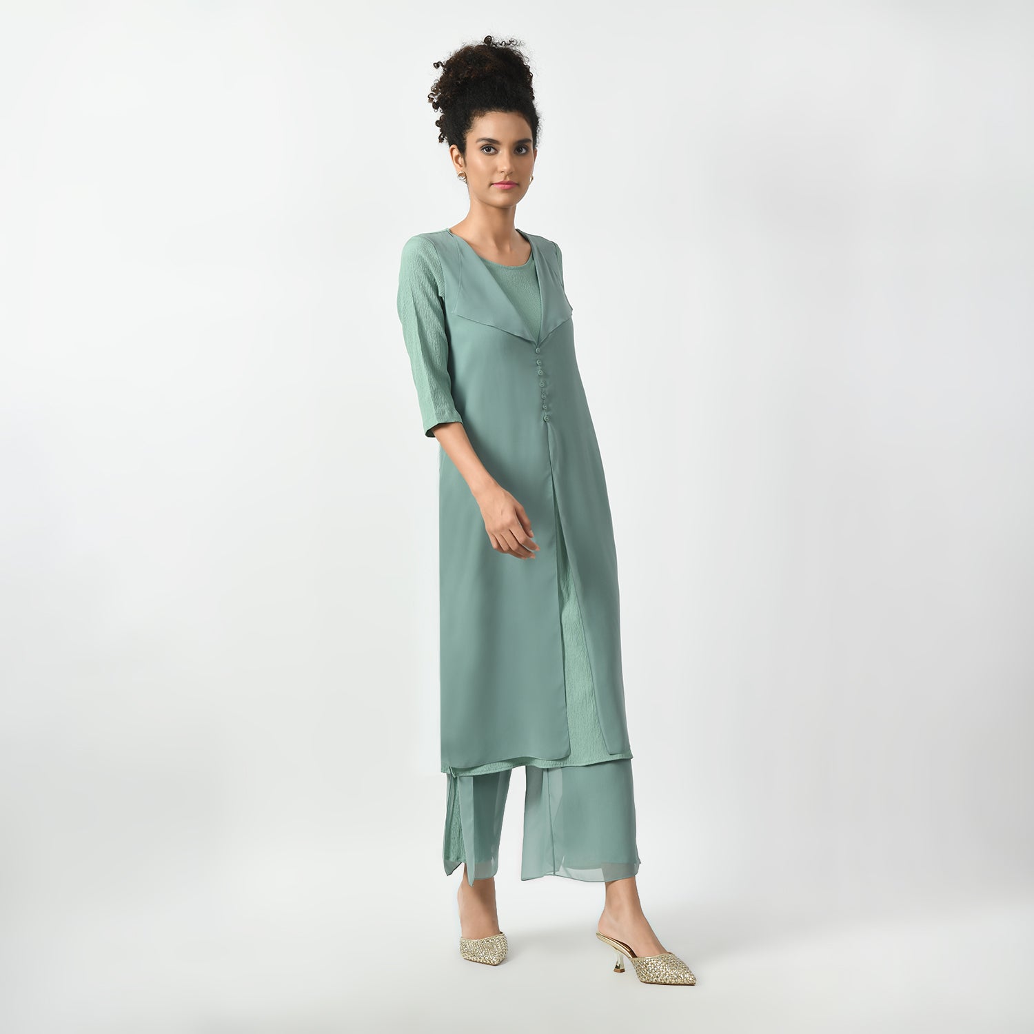 Light Green Texture Drape Dresses for Women Work Wear-2