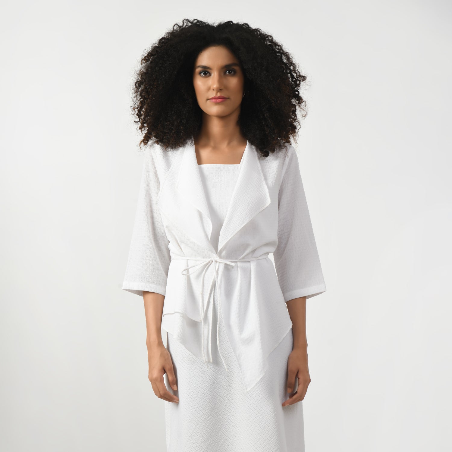 White Textured Wrap Jacket for Women-5