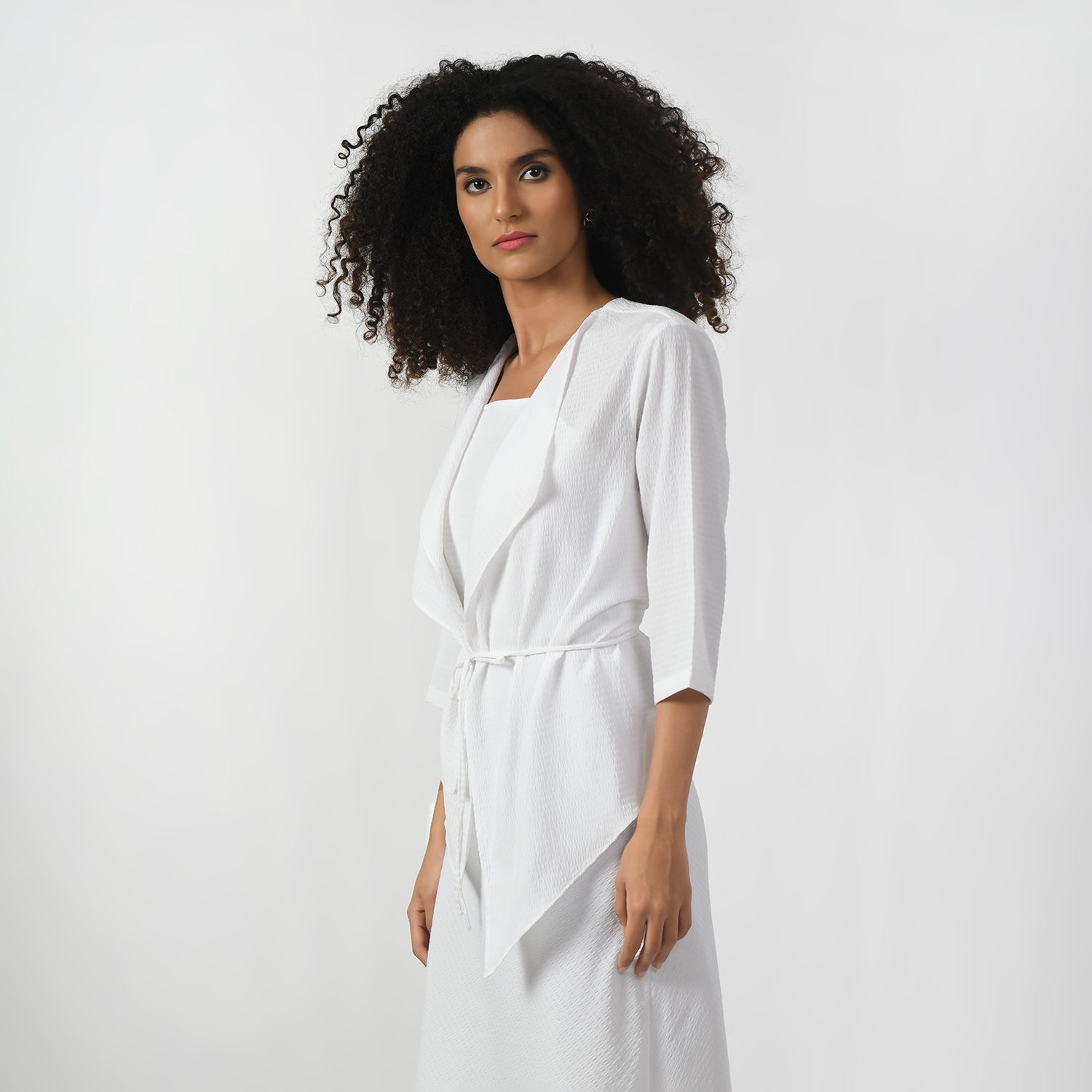 White Textured Wrap Jacket for Women-2