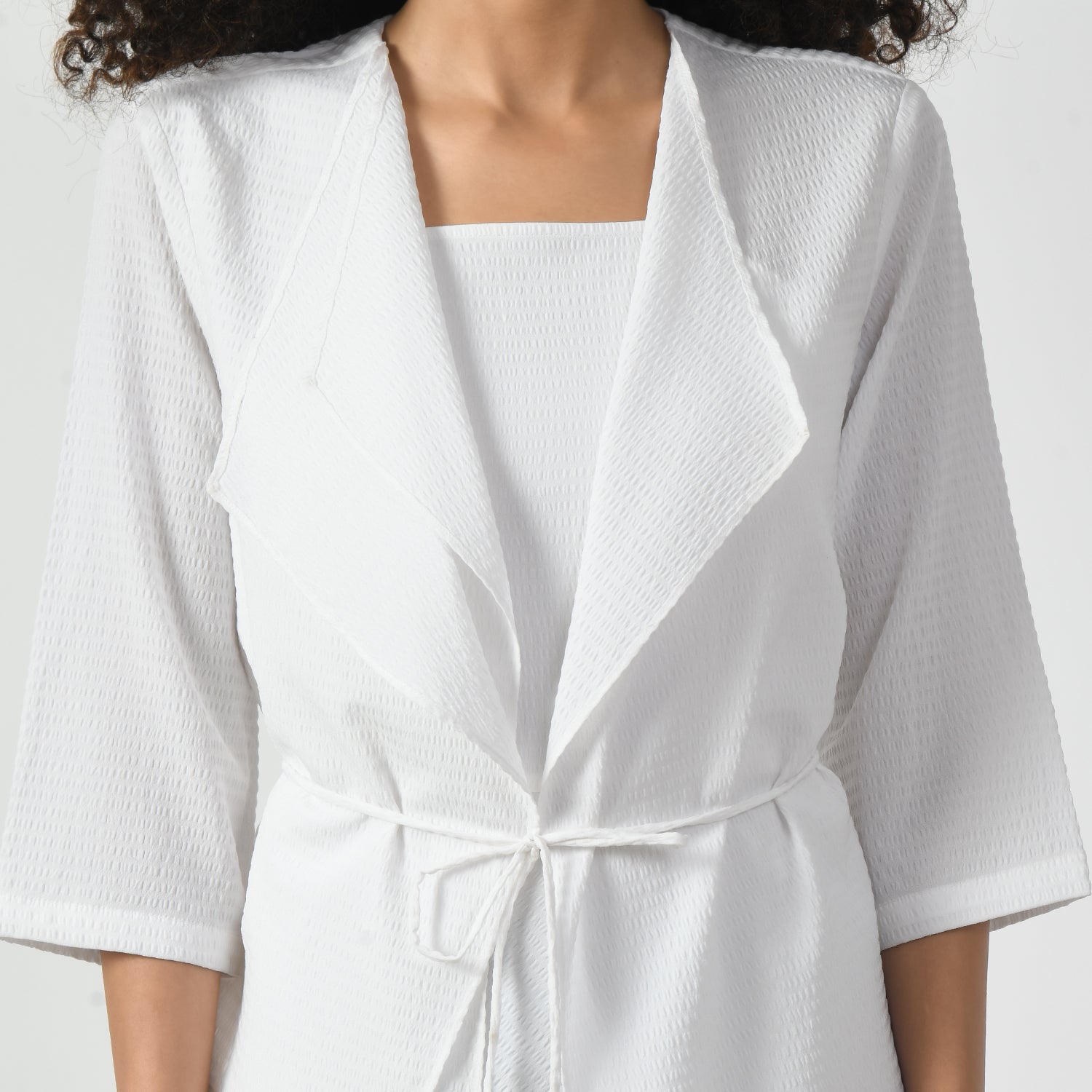 White Textured Wrap Jacket for Women-3