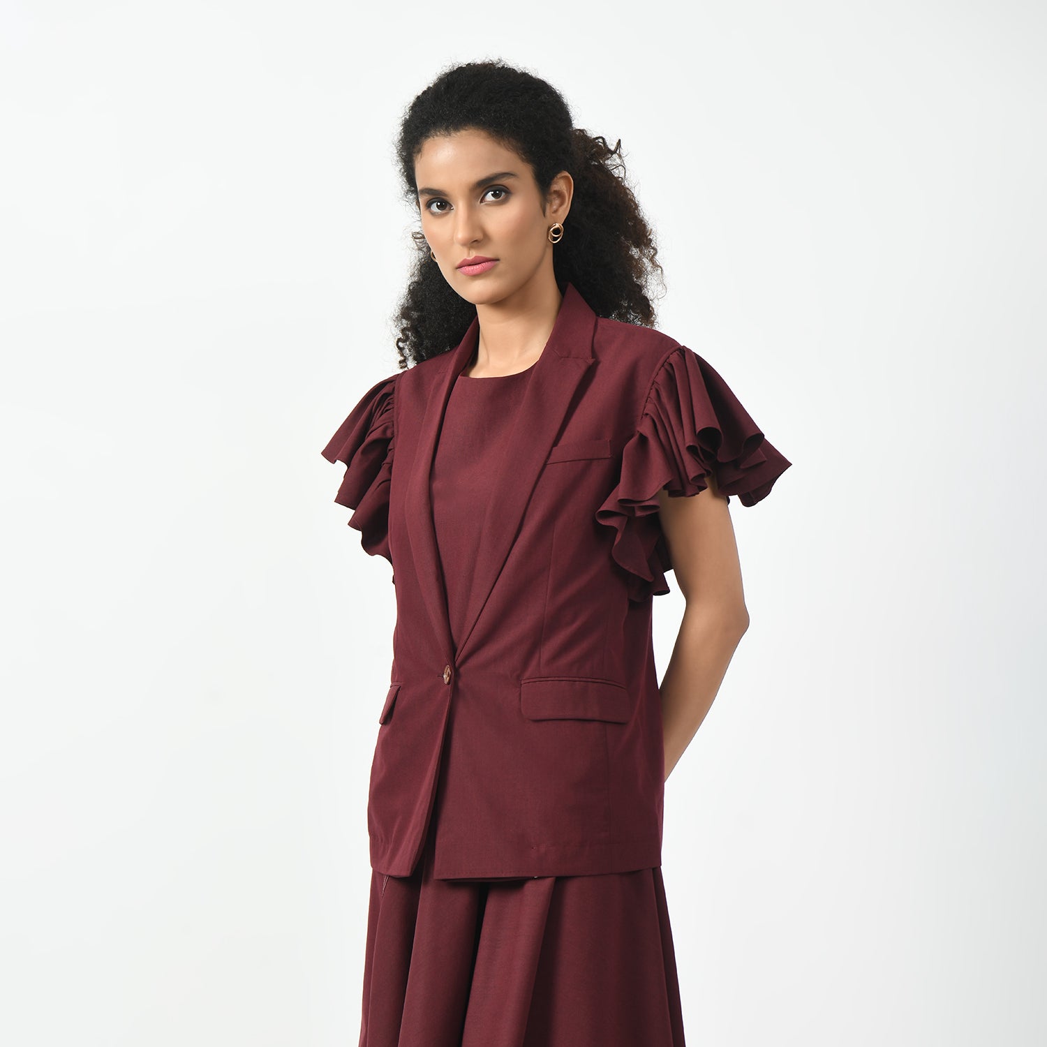 Maroon Jacket with Frill Sleeves-2