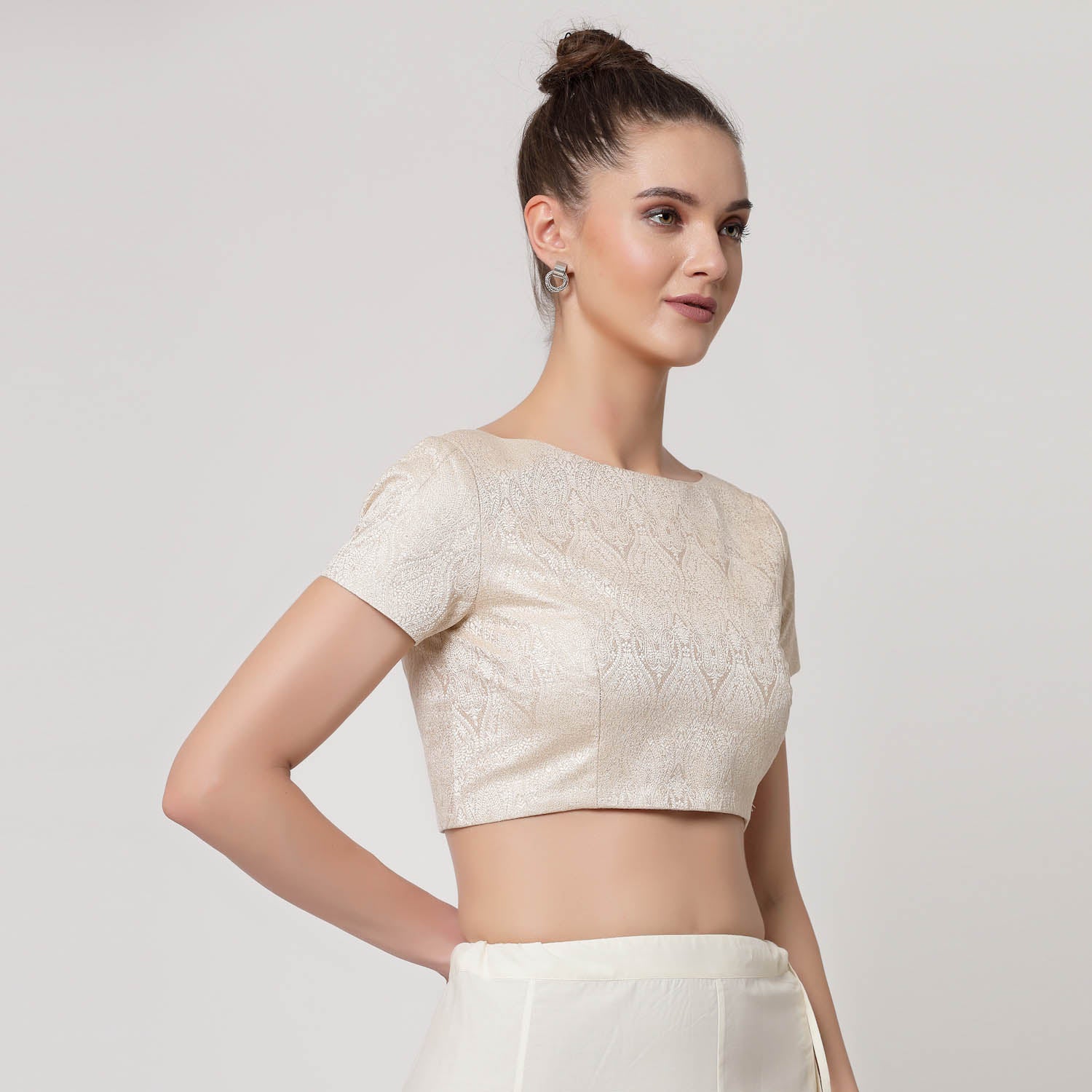 White Brocade Blouse, Stylish Blouses for Sarees, Perfect for Office Wear