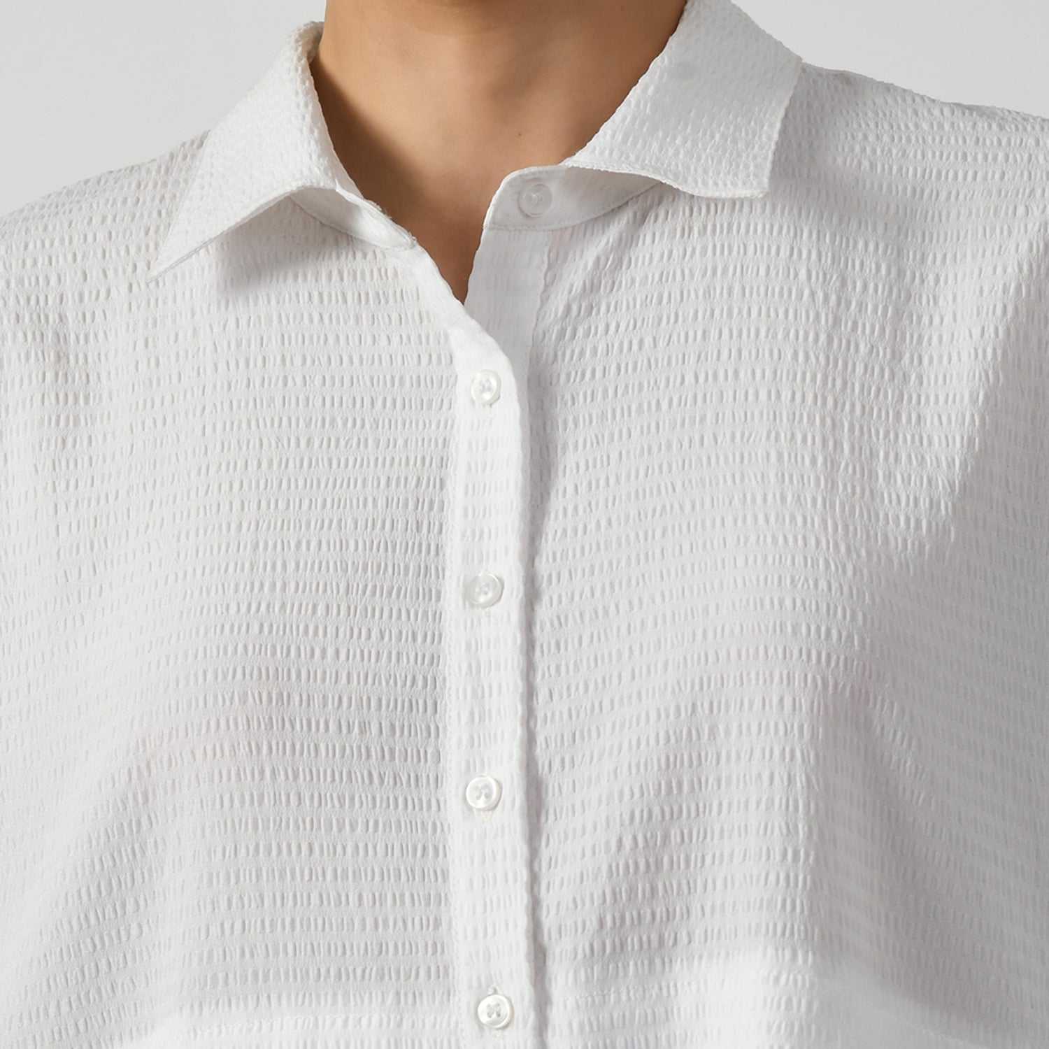White Line Texture Asymmetrical Shirt, white shirts for women, professional shirts for women, office-ready shirts, lightweight formal shirt, casual cotton shirts for office, formal office shirts, best shirts for professional women, asymmetrical shirts for women , line texture shirts