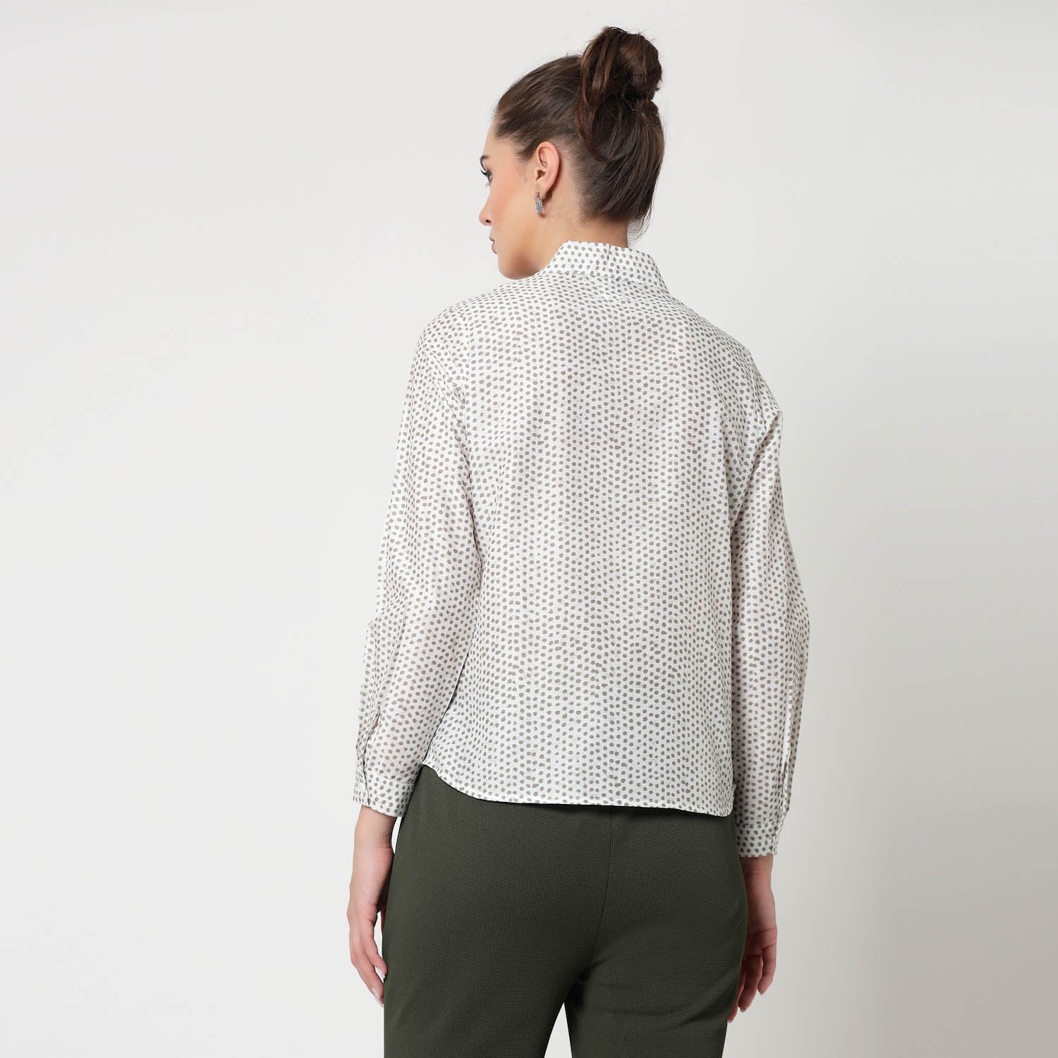 White & Olive Polka Top With Tie Knot, formal tops for women
tops for women stylish
office dress for women
stylish tops for women