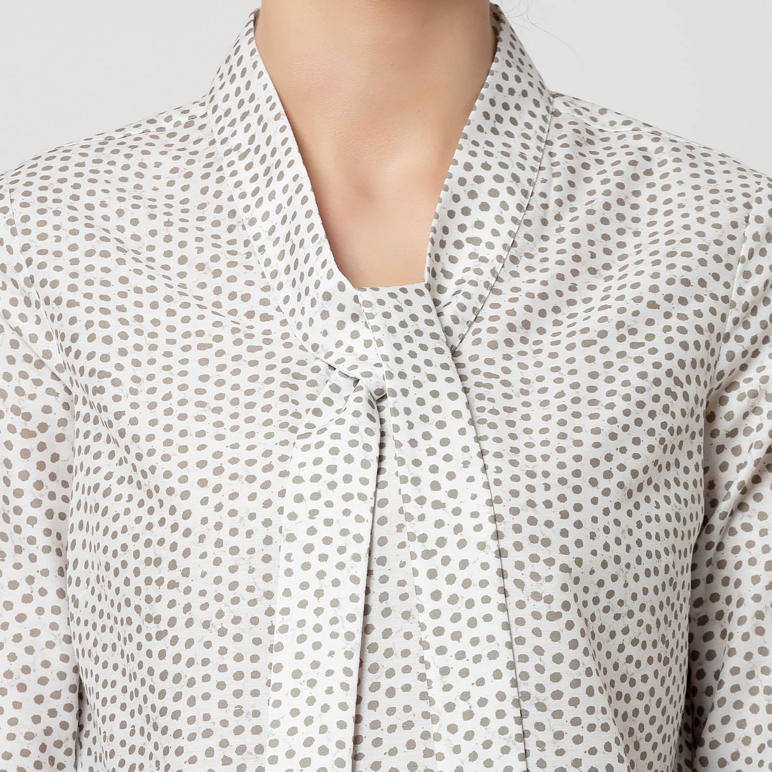 White & Olive Polka Top With Tie Knot, formal tops for women
tops for women stylish
office dress for women
stylish tops for women