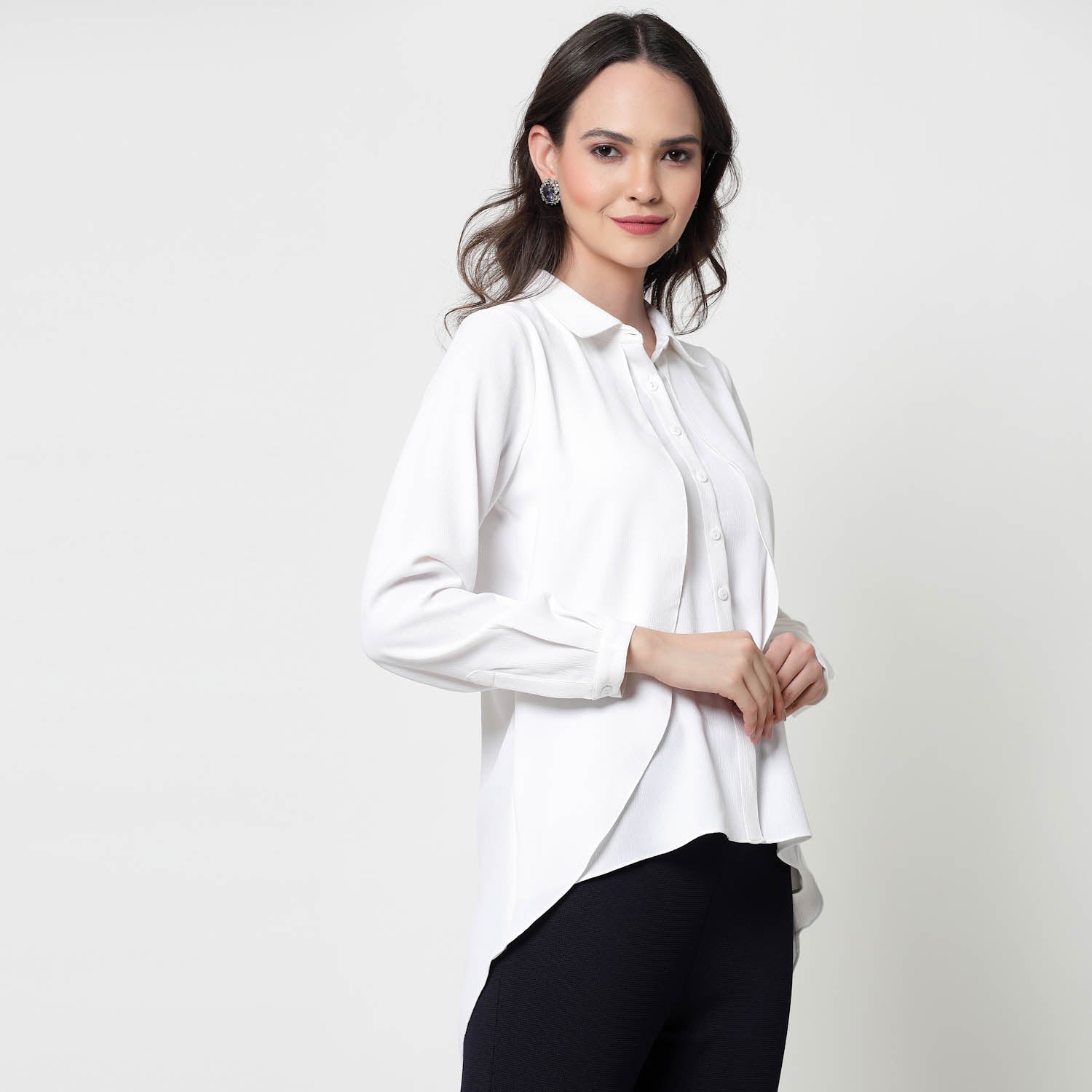 White Overlap Asymmetrical Top,womens formal shirts
cotton shirts for women
Ofiice shirts for women
