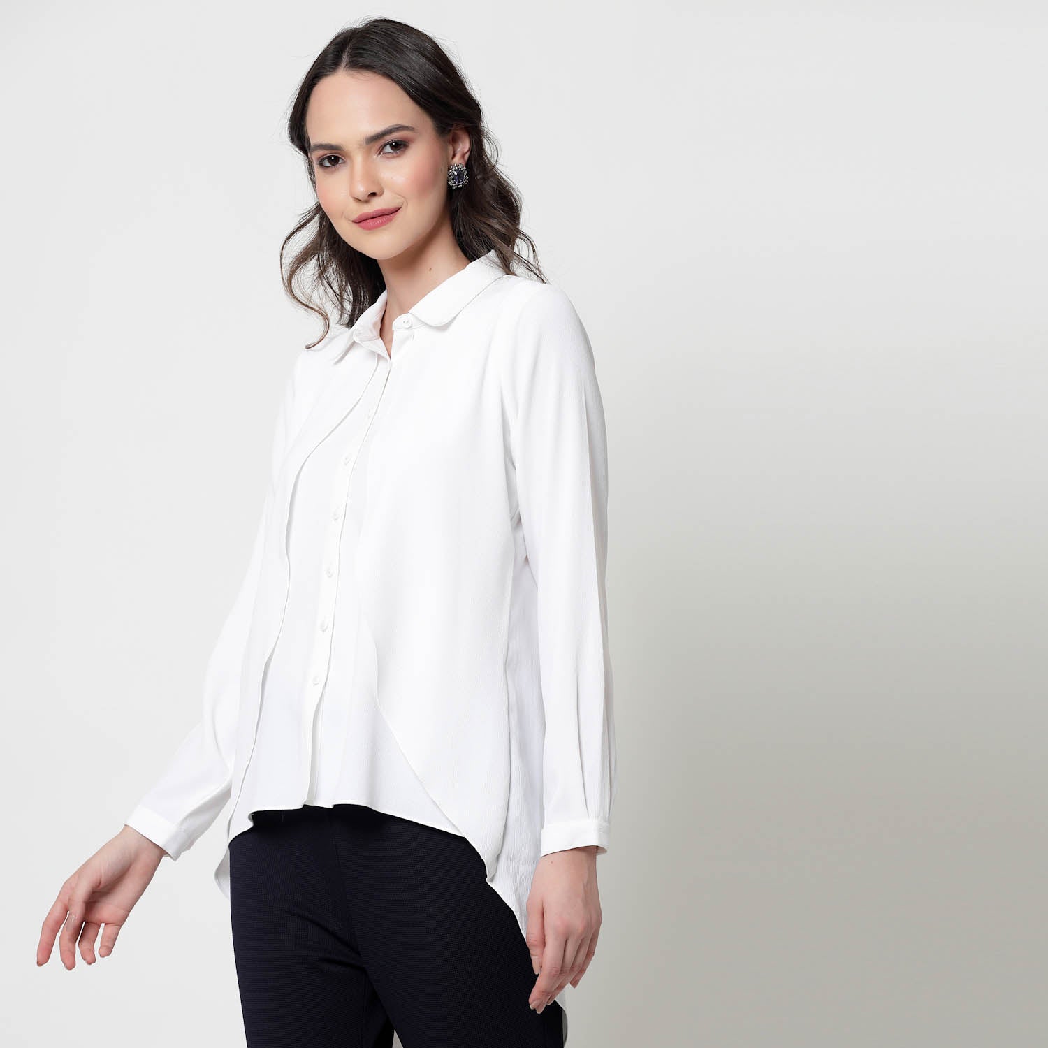 White Overlap Asymmetrical Top,womens formal shirts
cotton shirts for women
Ofiice shirts for women